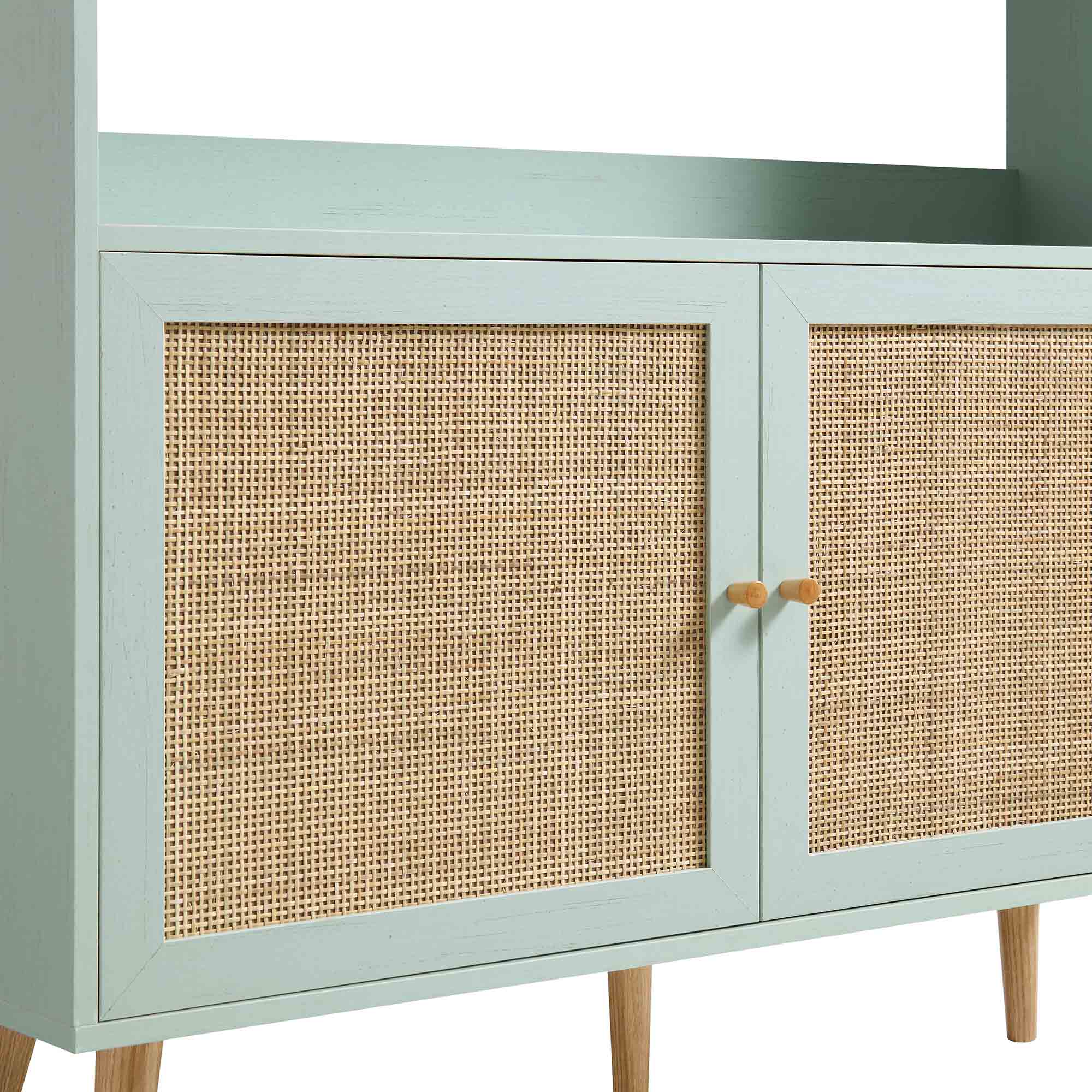 Frances Woven Rattan Bookcase with Doors, Mint - Image 10