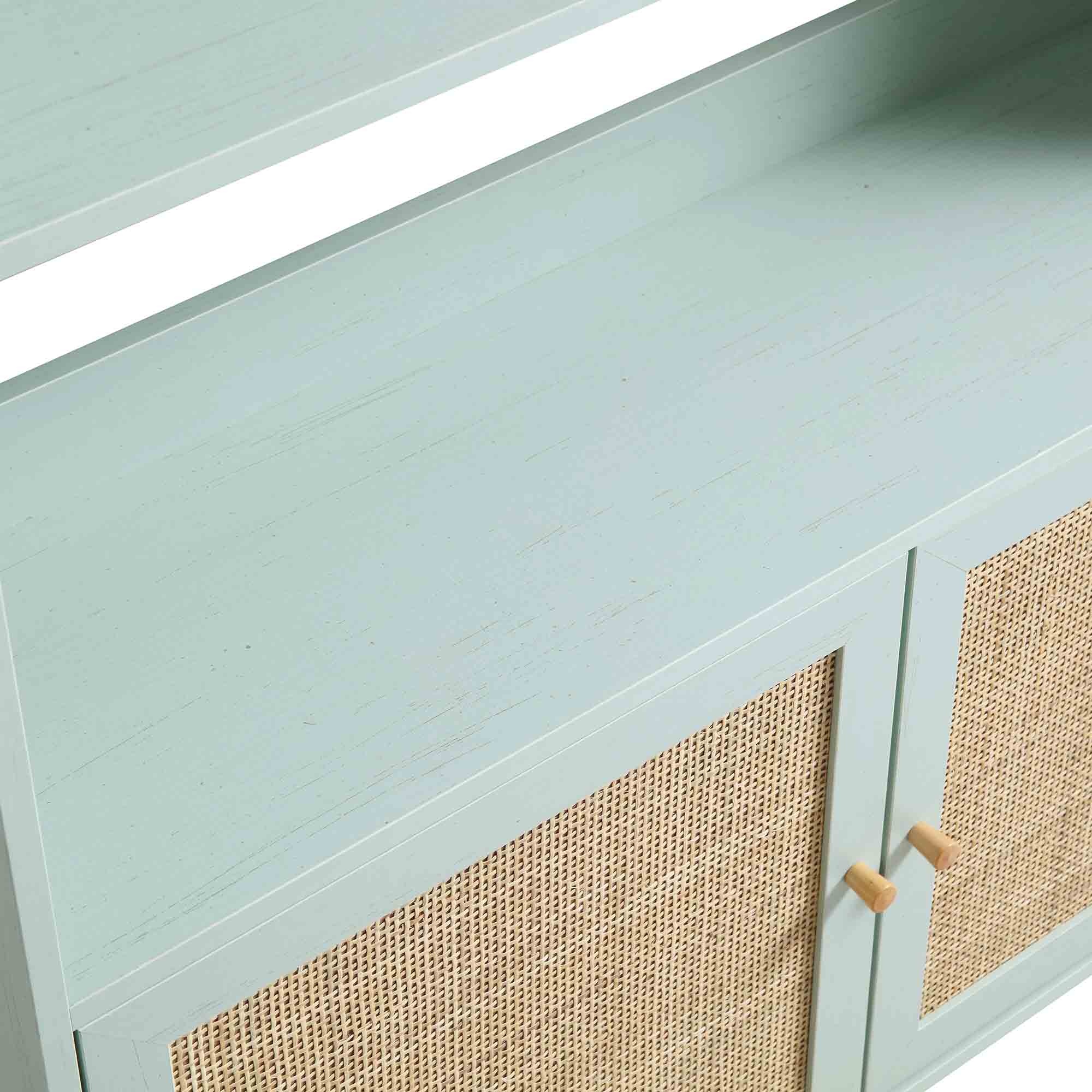 Frances Woven Rattan Bookcase with Doors, Mint - Image 12