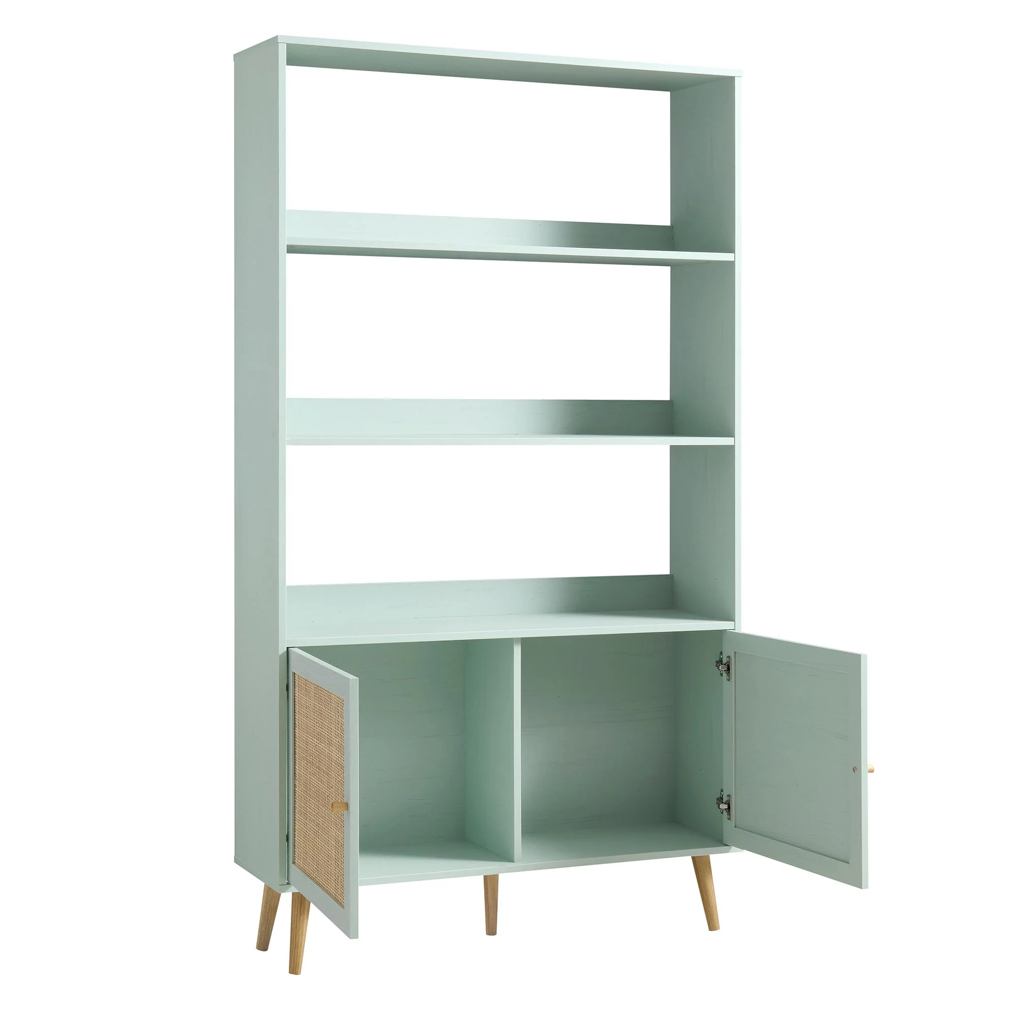 Frances Woven Rattan Bookcase with Doors, Mint - Image 7