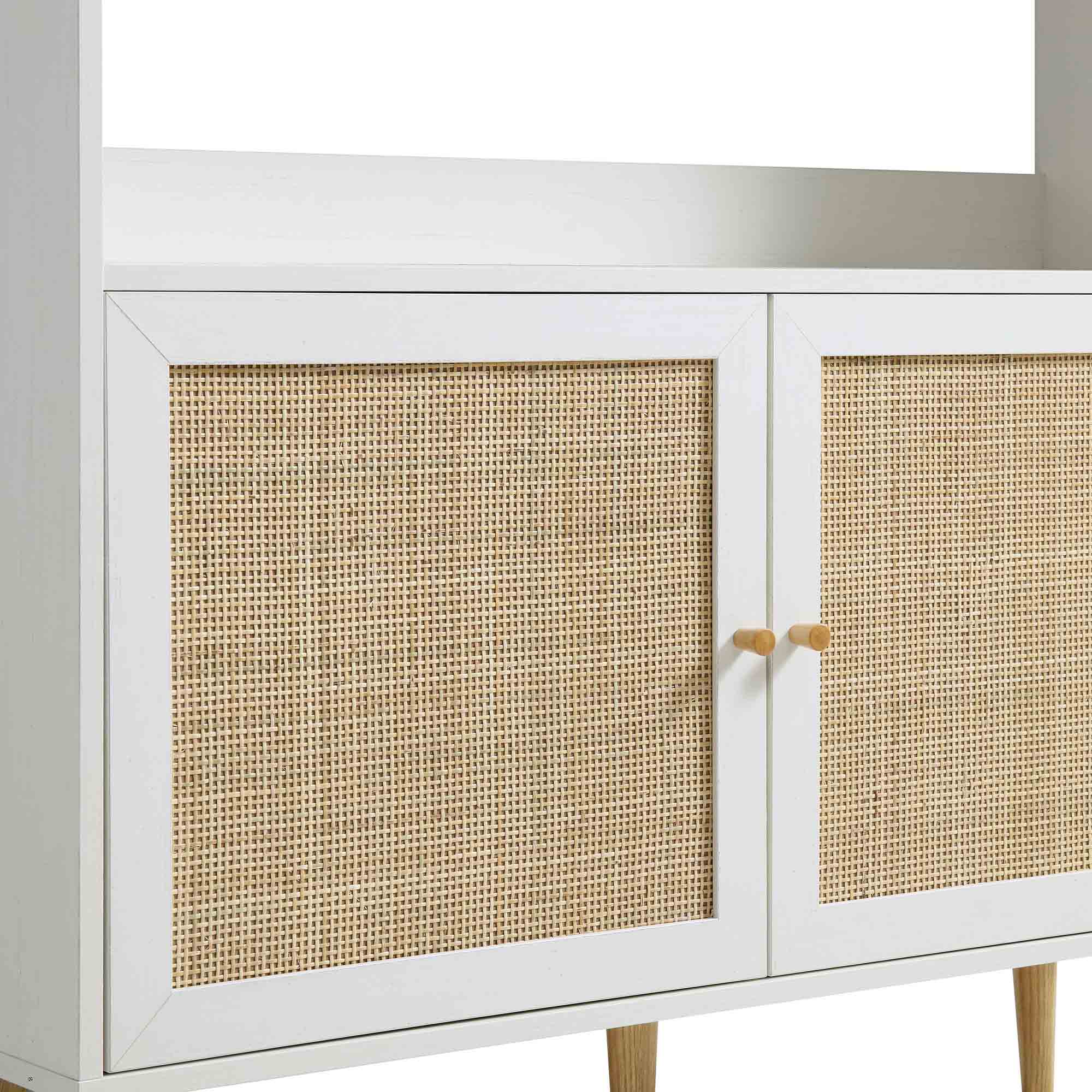 Frances Woven Rattan Bookcase with Doors, White - Image 10