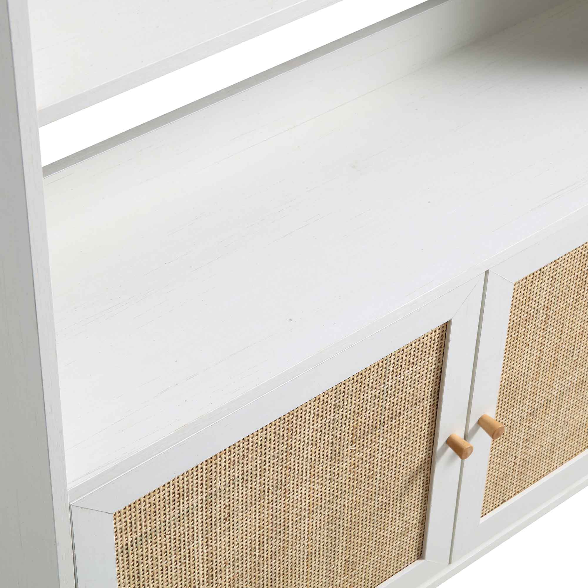 Frances Woven Rattan Bookcase with Doors, White - Image 12