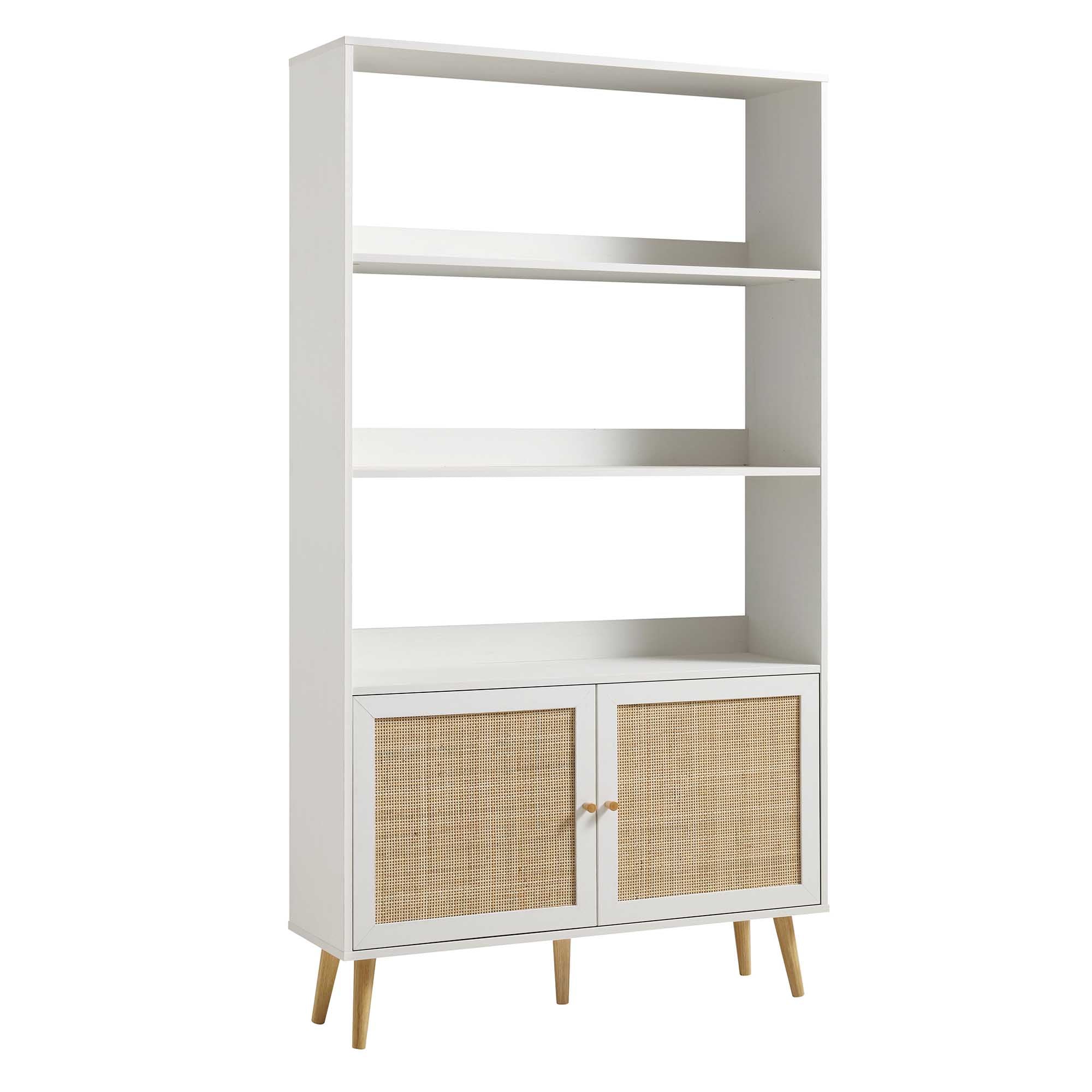 Frances Woven Rattan Bookcase with Doors, White - Image 5