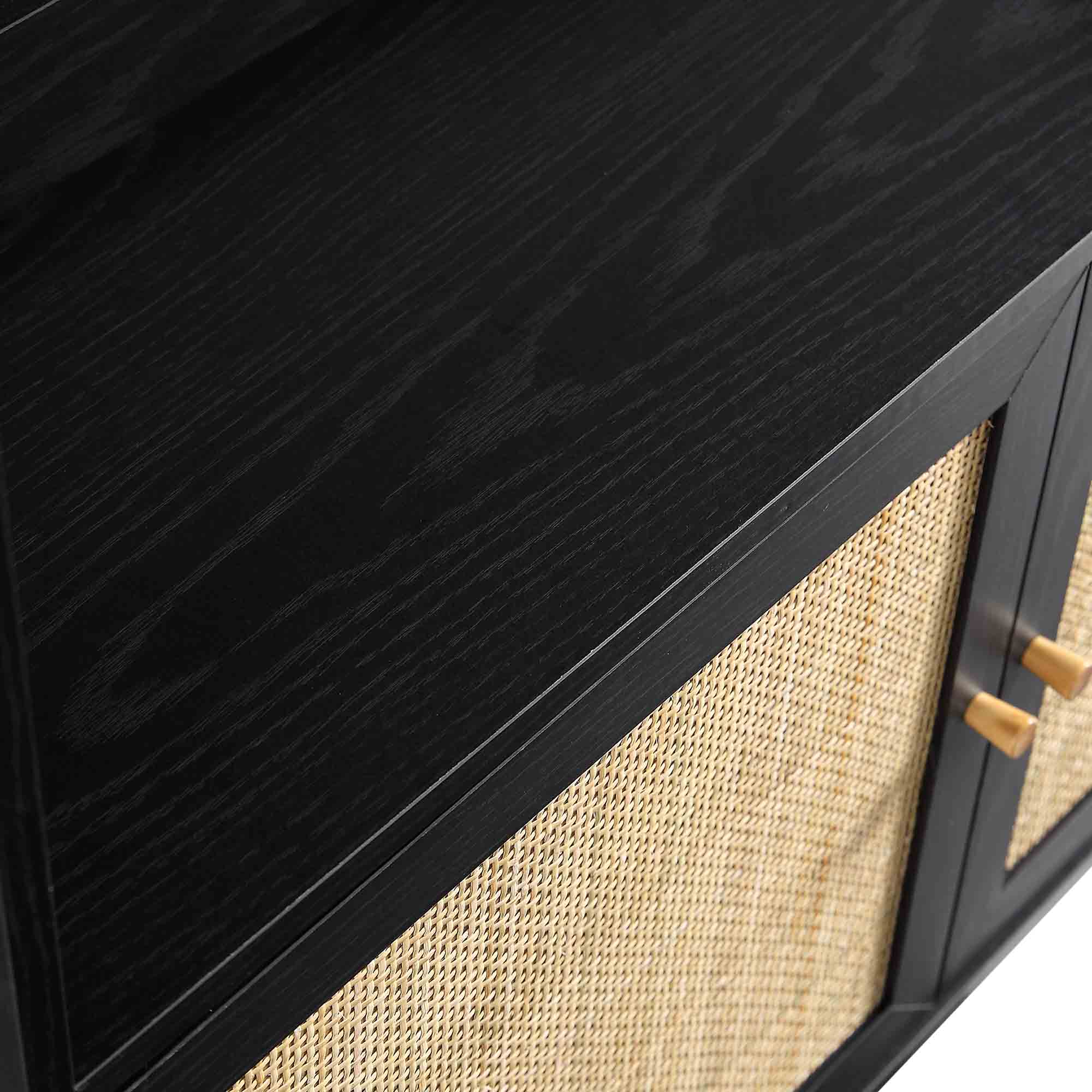 Frances Woven Rattan Bookcase with Doors, Black - Image 10