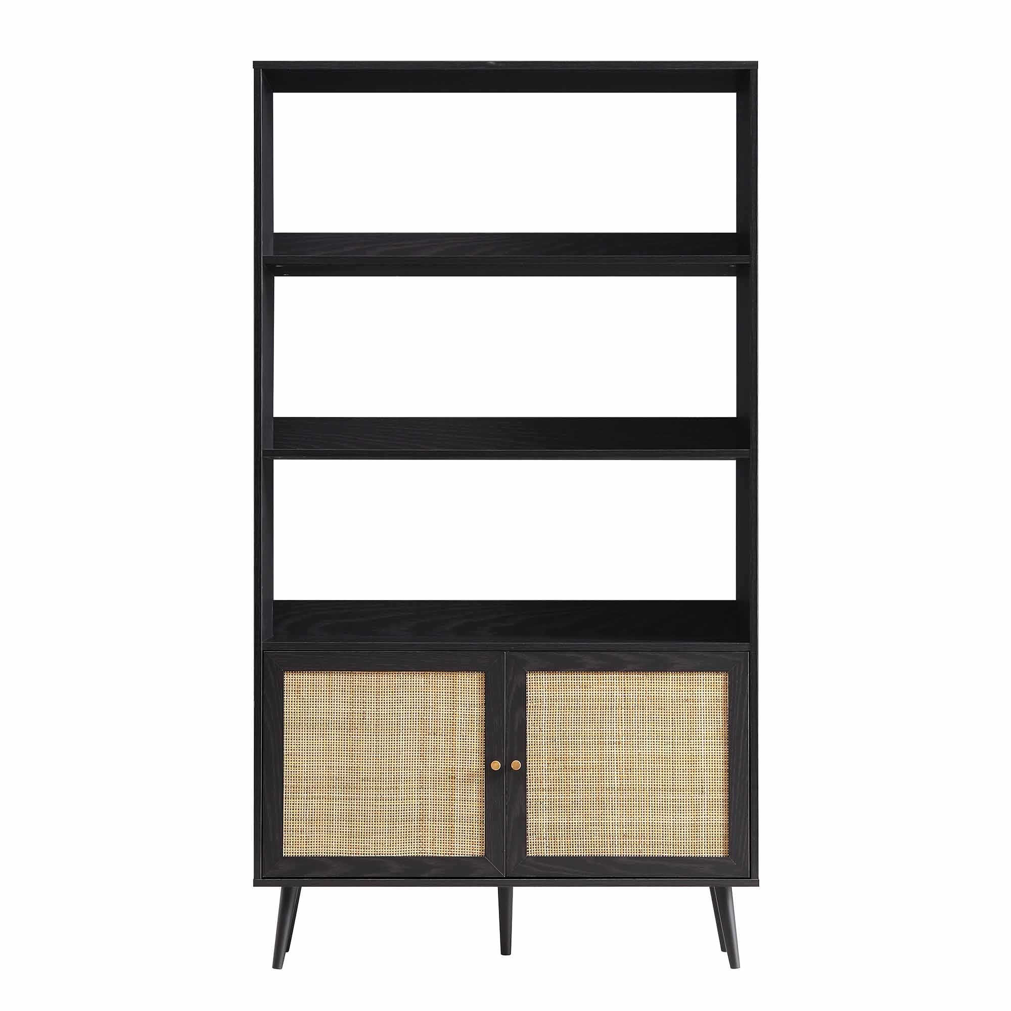 Frances Woven Rattan Bookcase with Doors, Black - Image 3