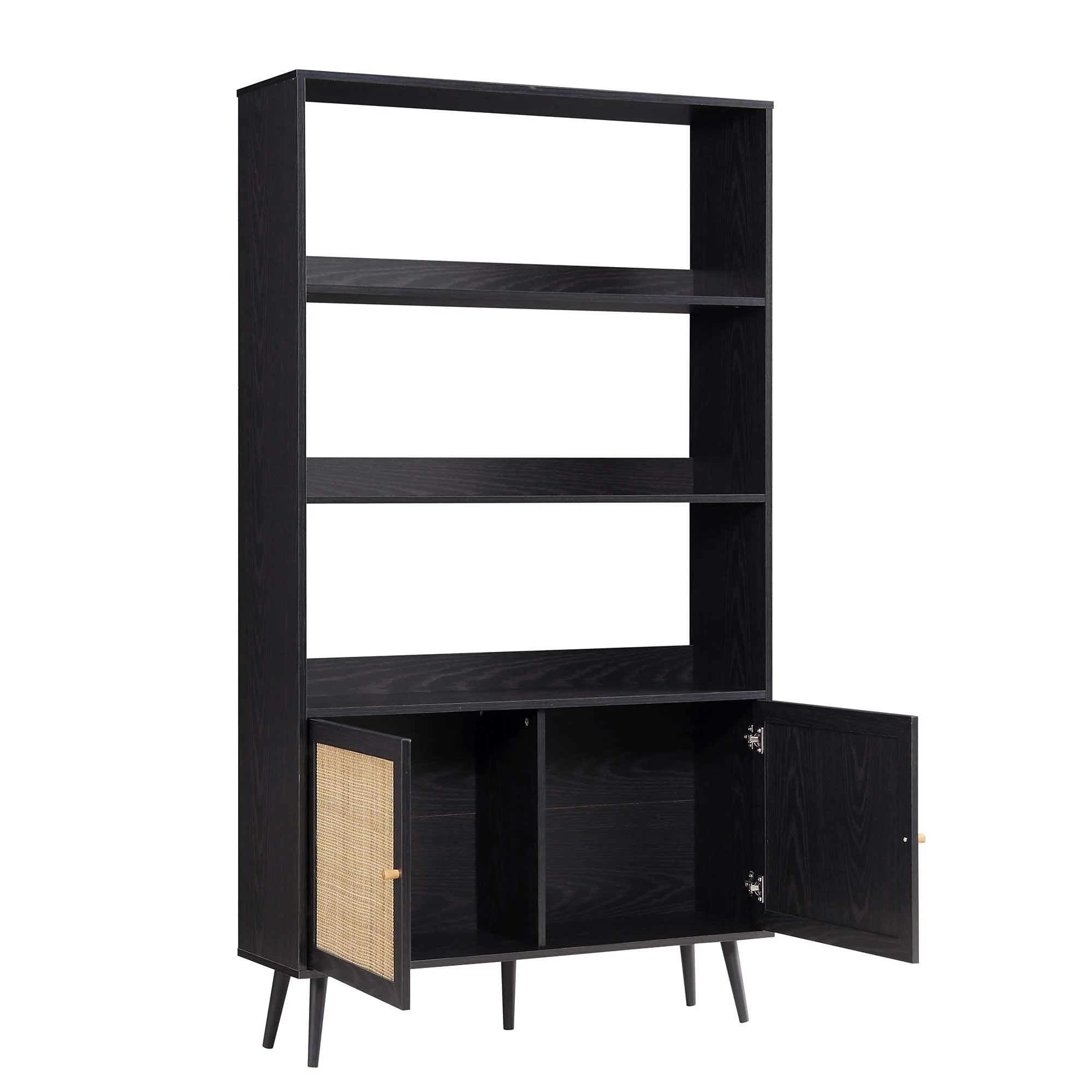 Frances Woven Rattan Bookcase with Doors, Black - Image 6
