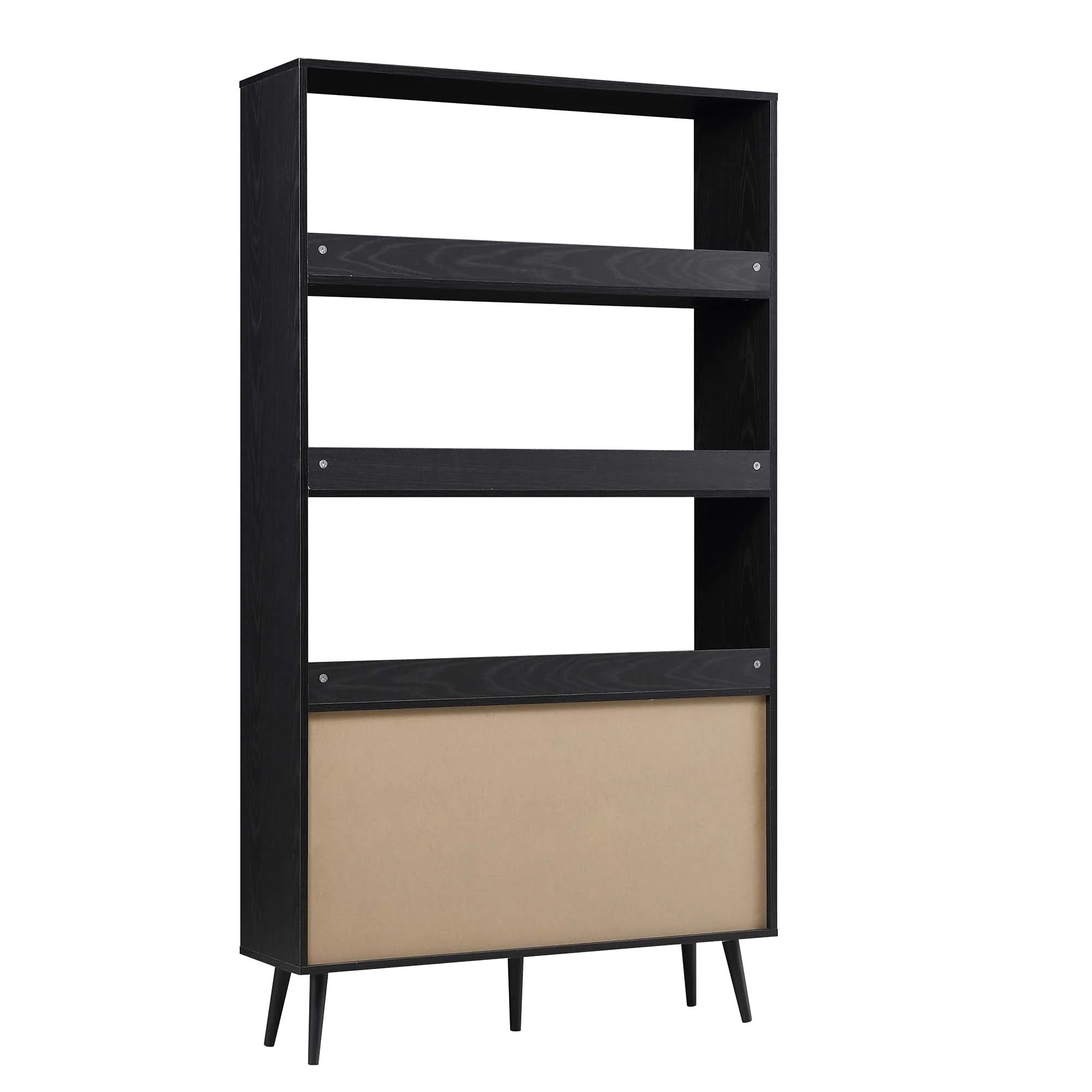 Frances Woven Rattan Bookcase with Doors, Black - Image 8