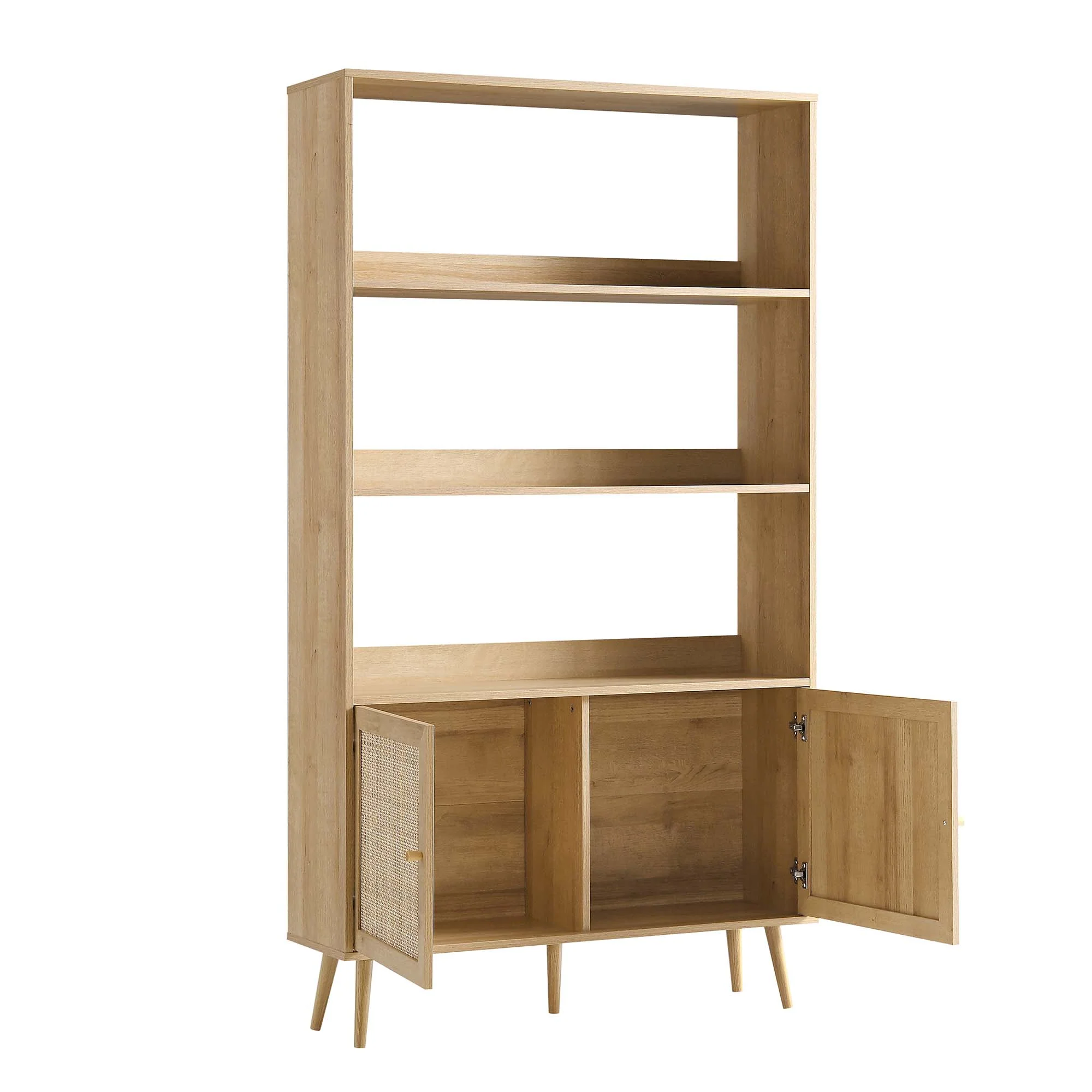 Frances Woven Rattan Tall Bookcase with Doors, Natural - Image 6