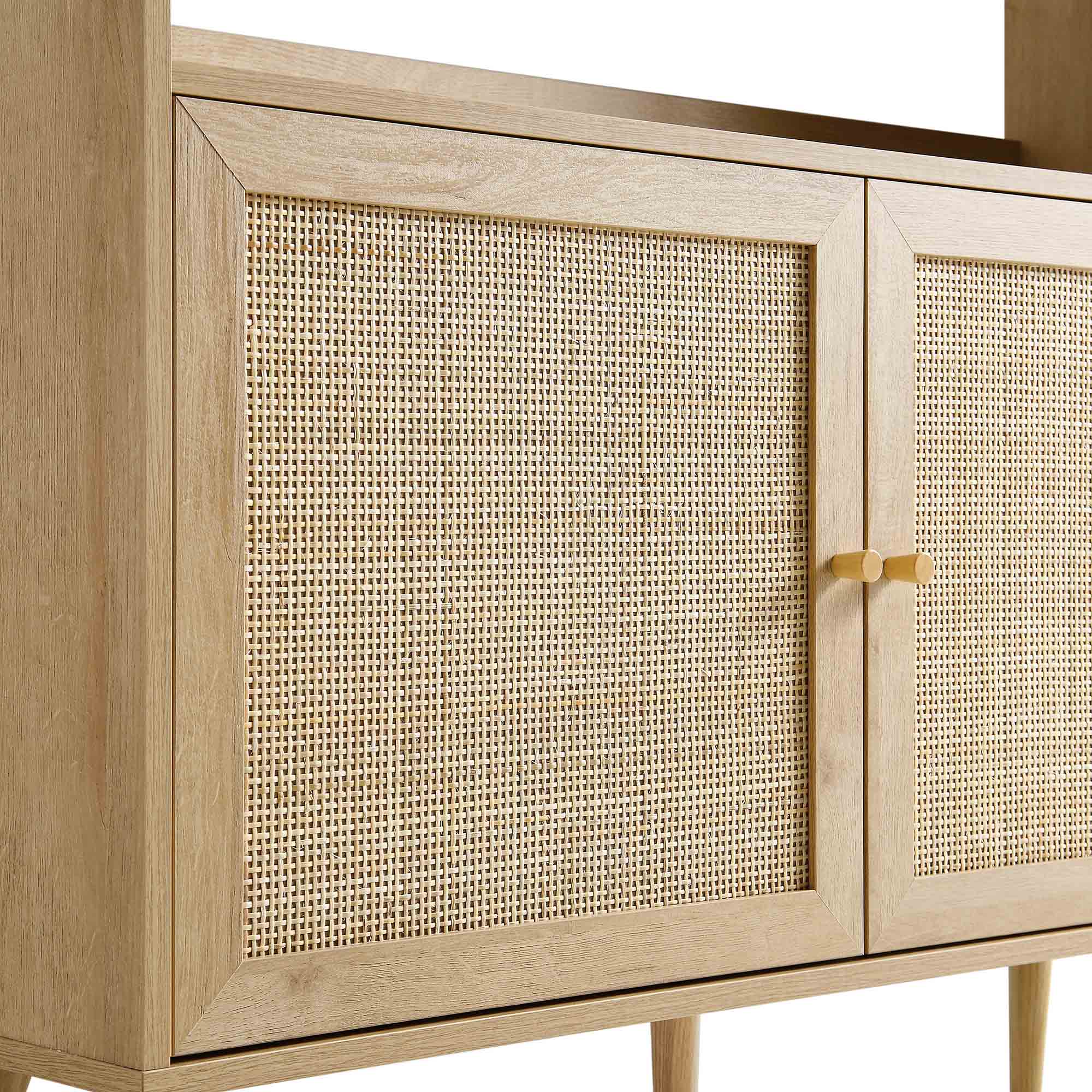 Frances Woven Rattan Tall Bookcase with Doors, Natural - Image 9