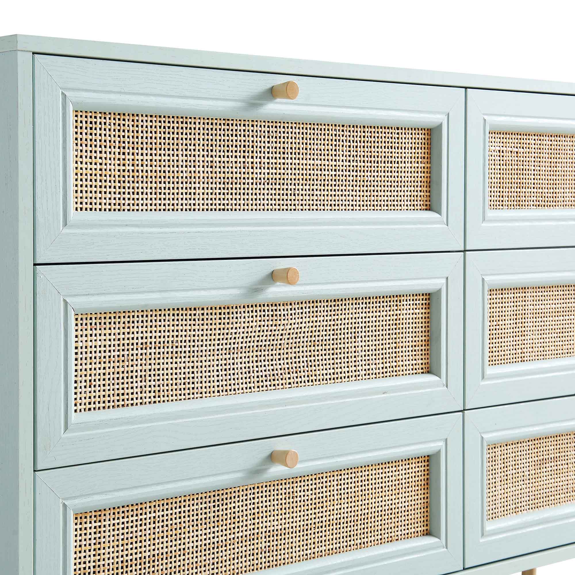 Frances Woven Rattan Chest of 6 Drawers, Mint - Image 8