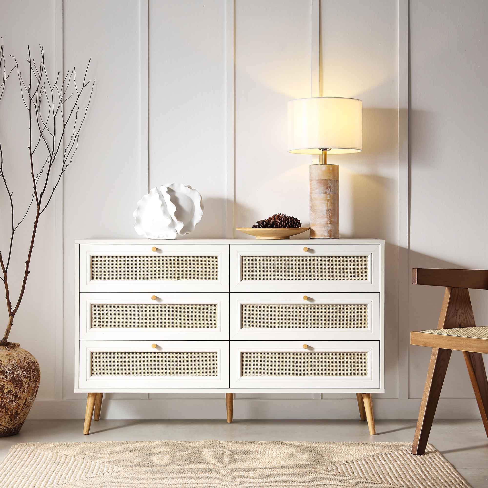 Frances Woven Rattan Chest of 6 Drawers, White - Image 2