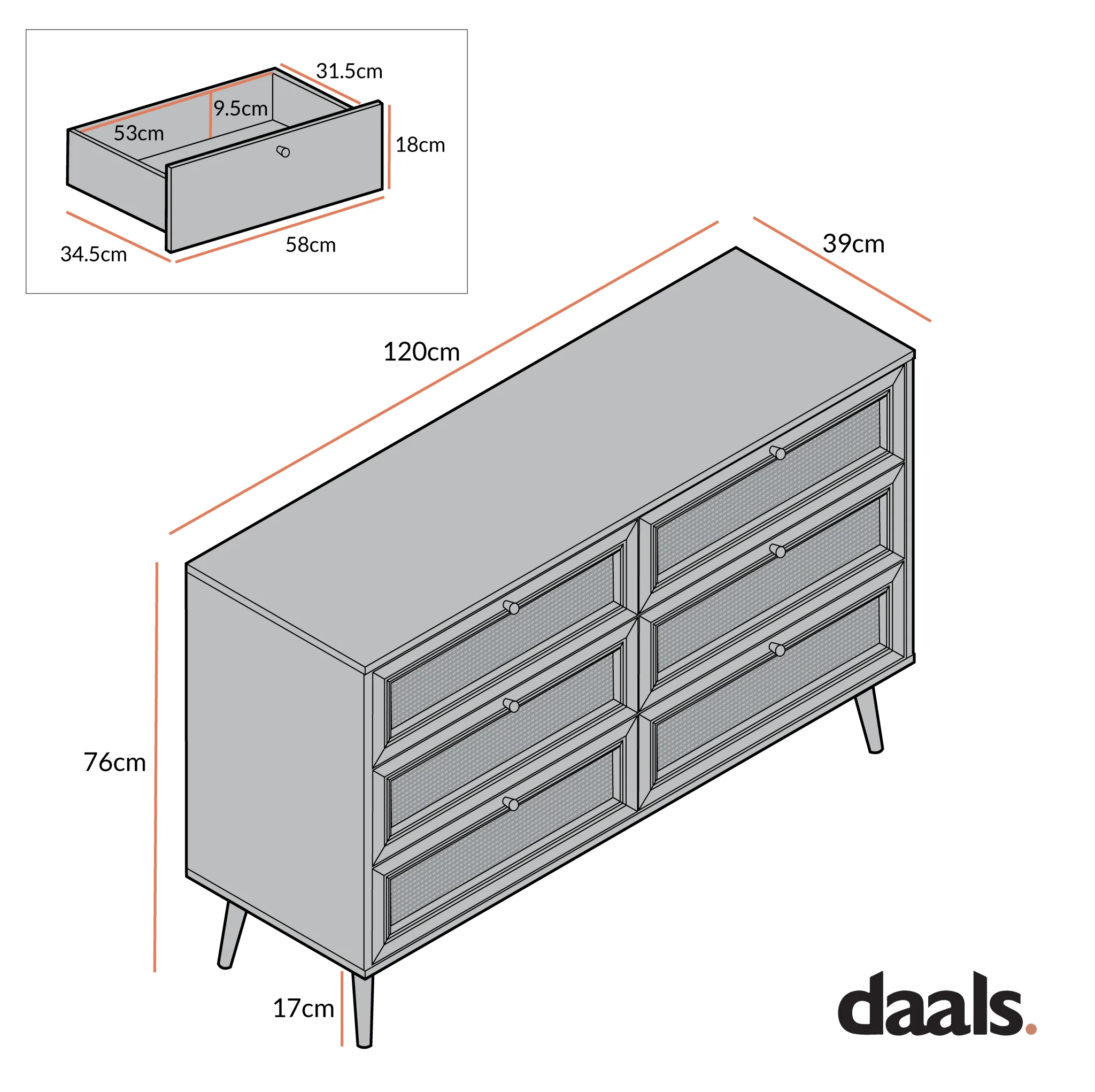 Frances Woven Rattan Chest of 6 Drawers, Natural - Image 5