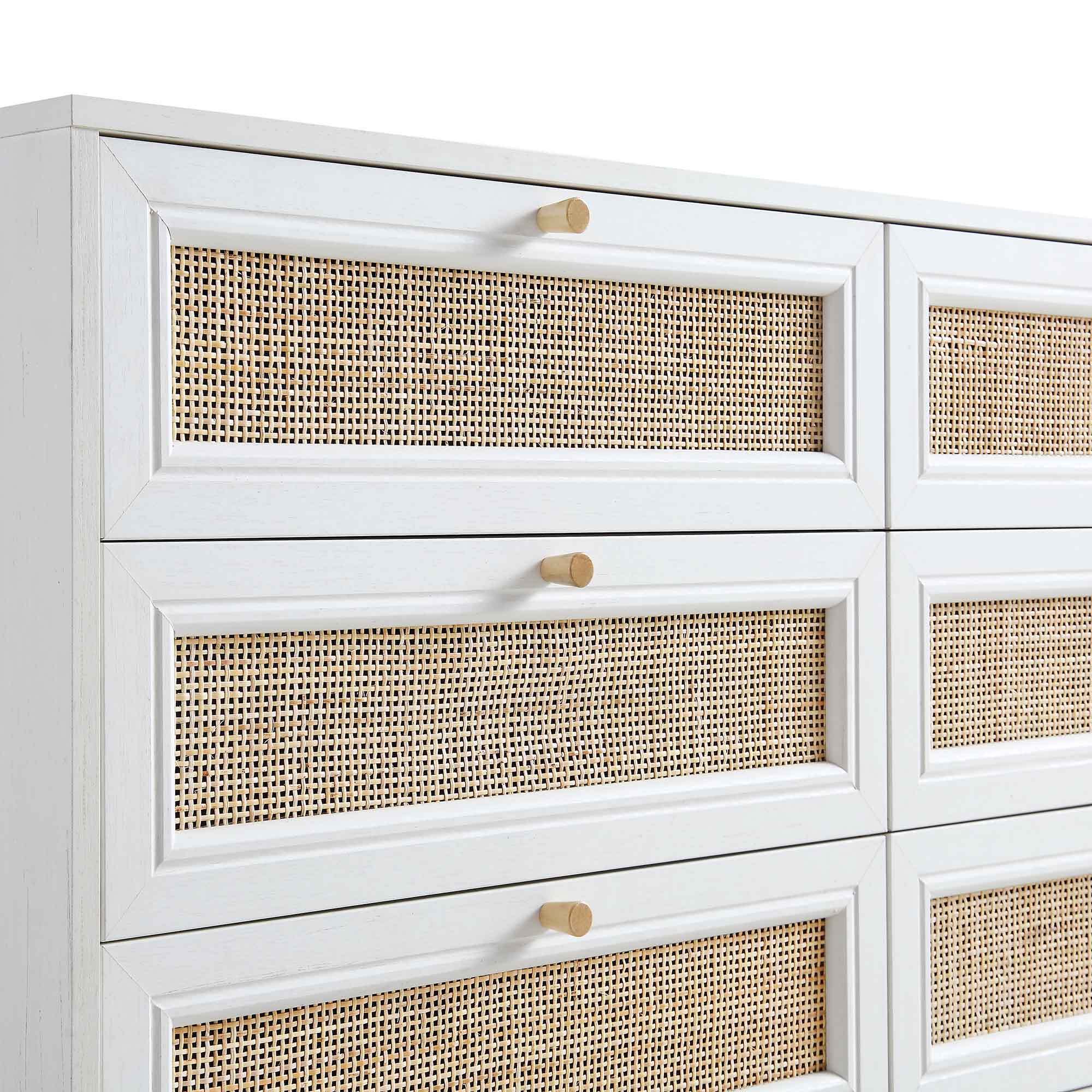 Frances Woven Rattan Chest of 6 Drawers, White - Image 8