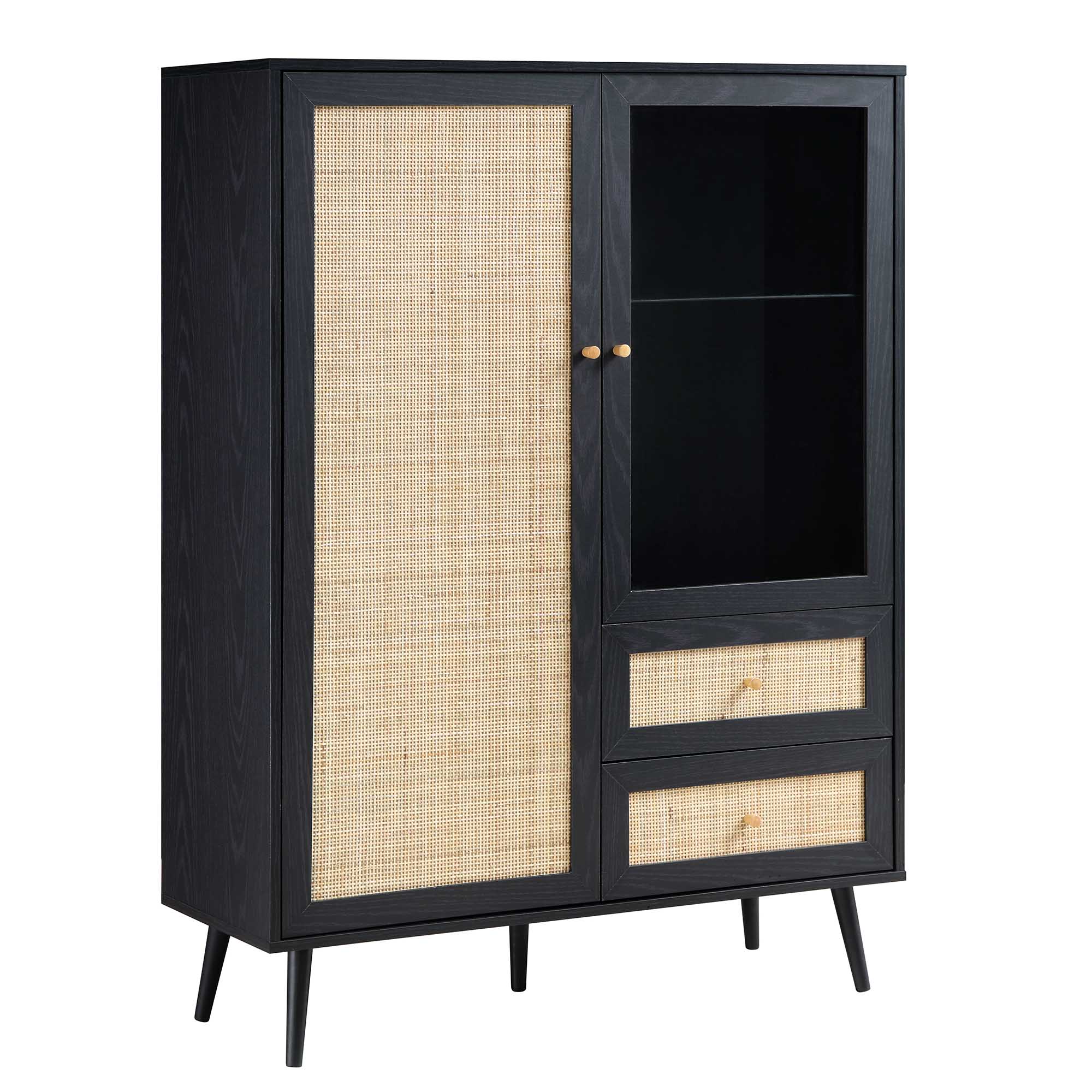 Frances Woven Rattan Display Cabinet, Black - Image 4