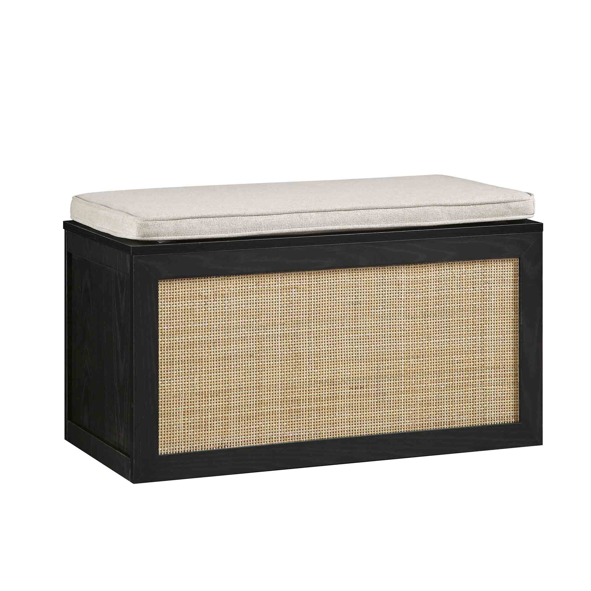 Frances Woven Rattan Double Storage Stool with Cushion, Black - Image 5