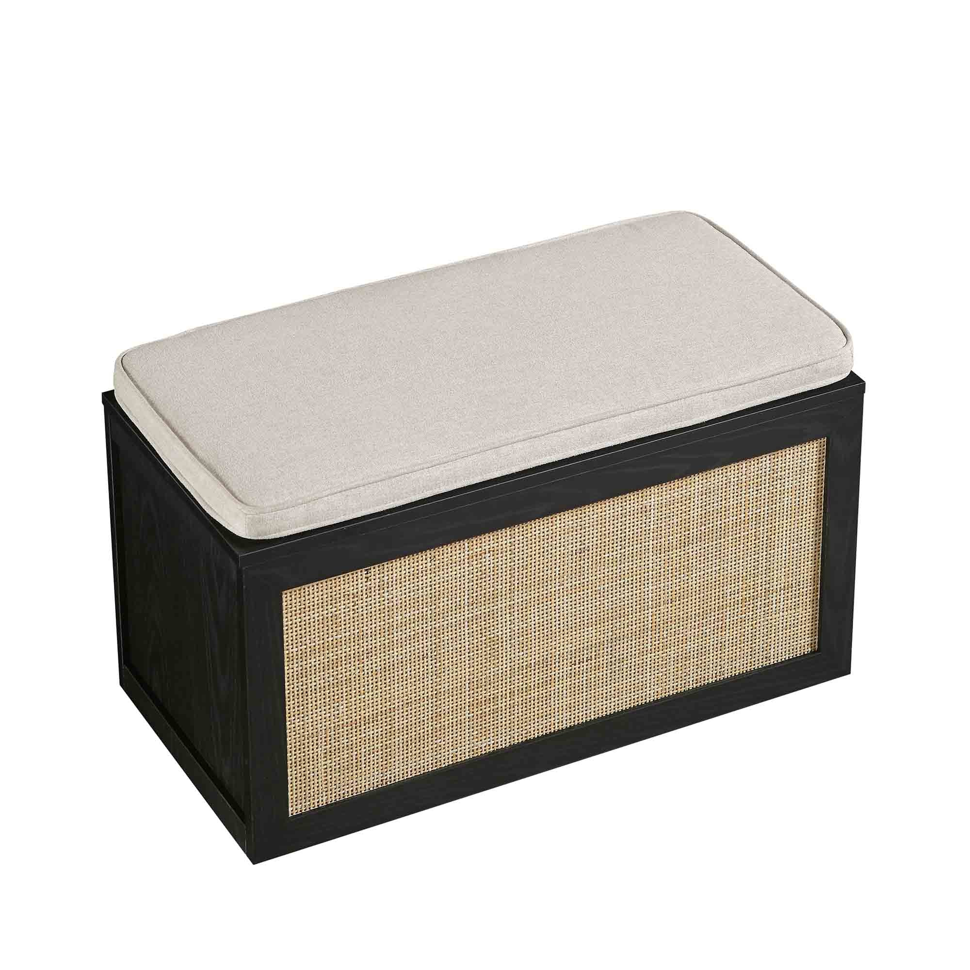 Frances Woven Rattan Double Storage Stool with Cushion, Black - Image 8