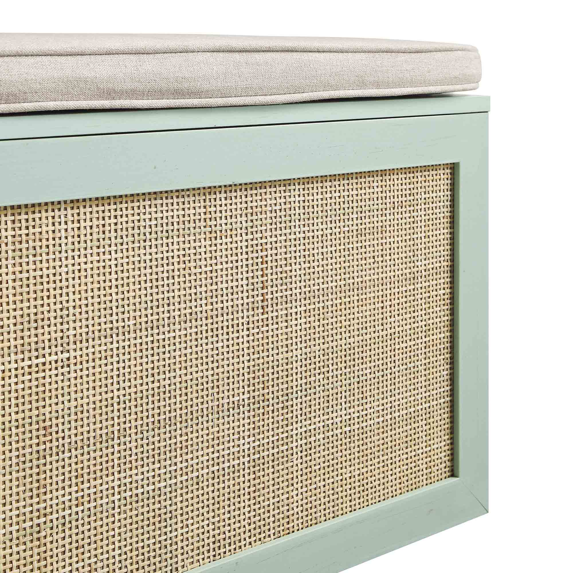 Frances Woven Rattan Double Storage Stool with Cushion, Mint - Image 11