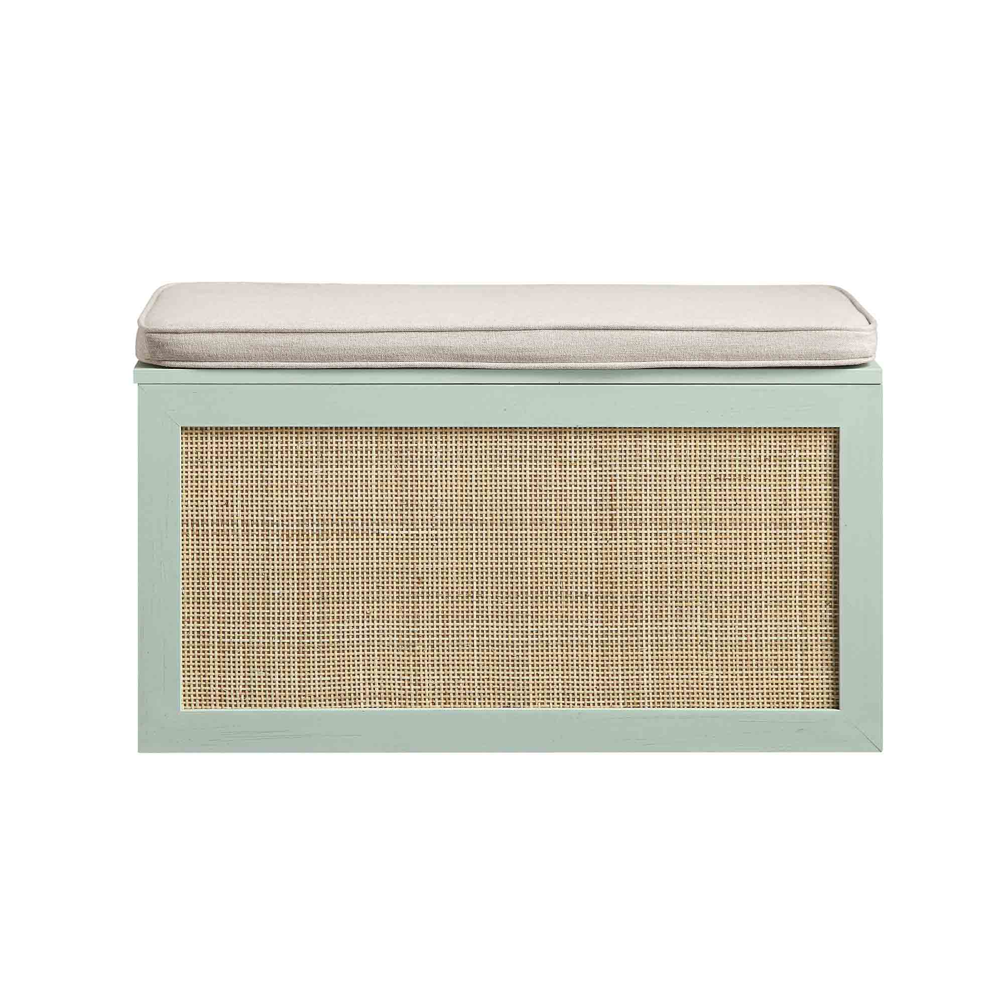 Frances Woven Rattan Double Storage Stool with Cushion, Mint - Image 4