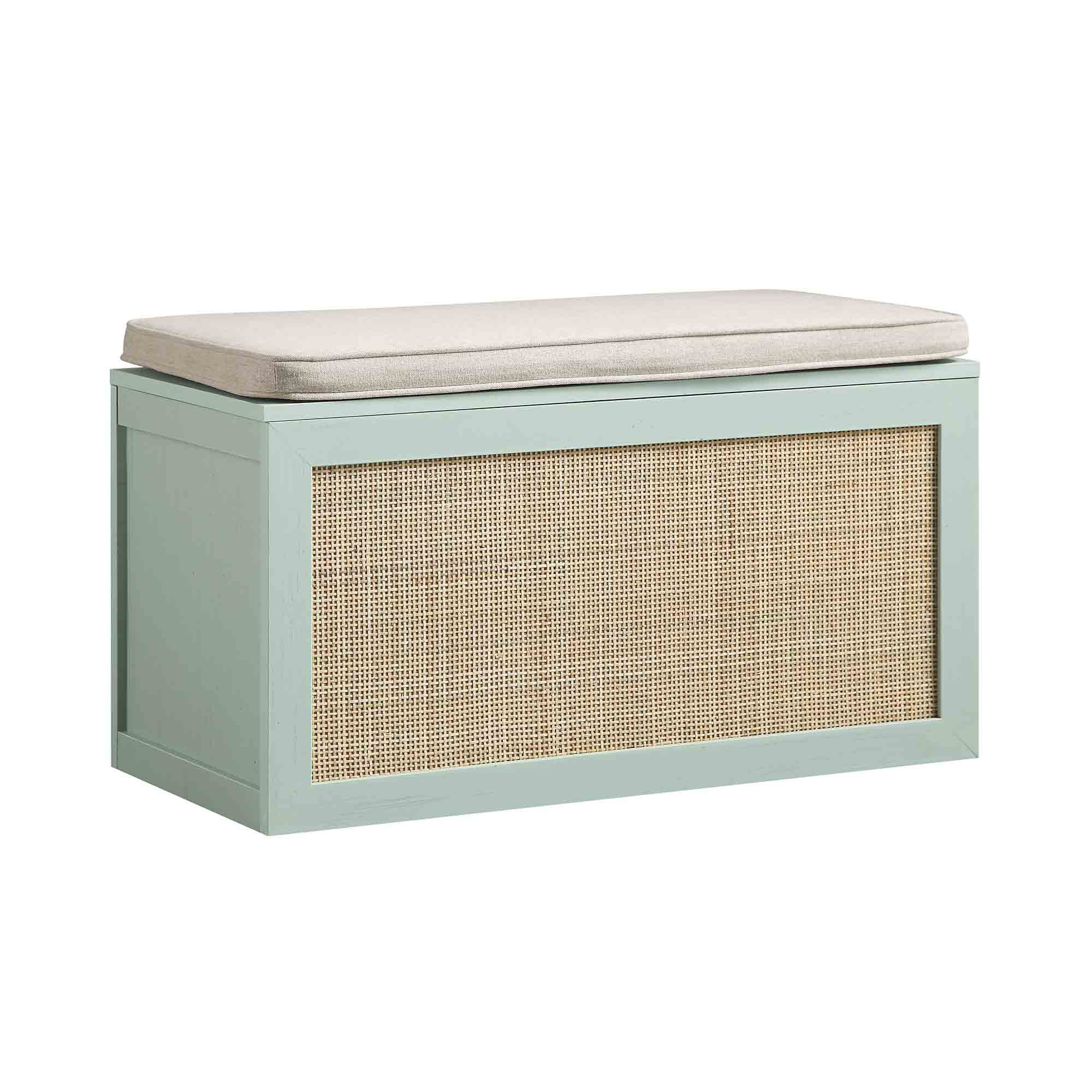 Frances Woven Rattan Double Storage Stool with Cushion, Mint - Image 5