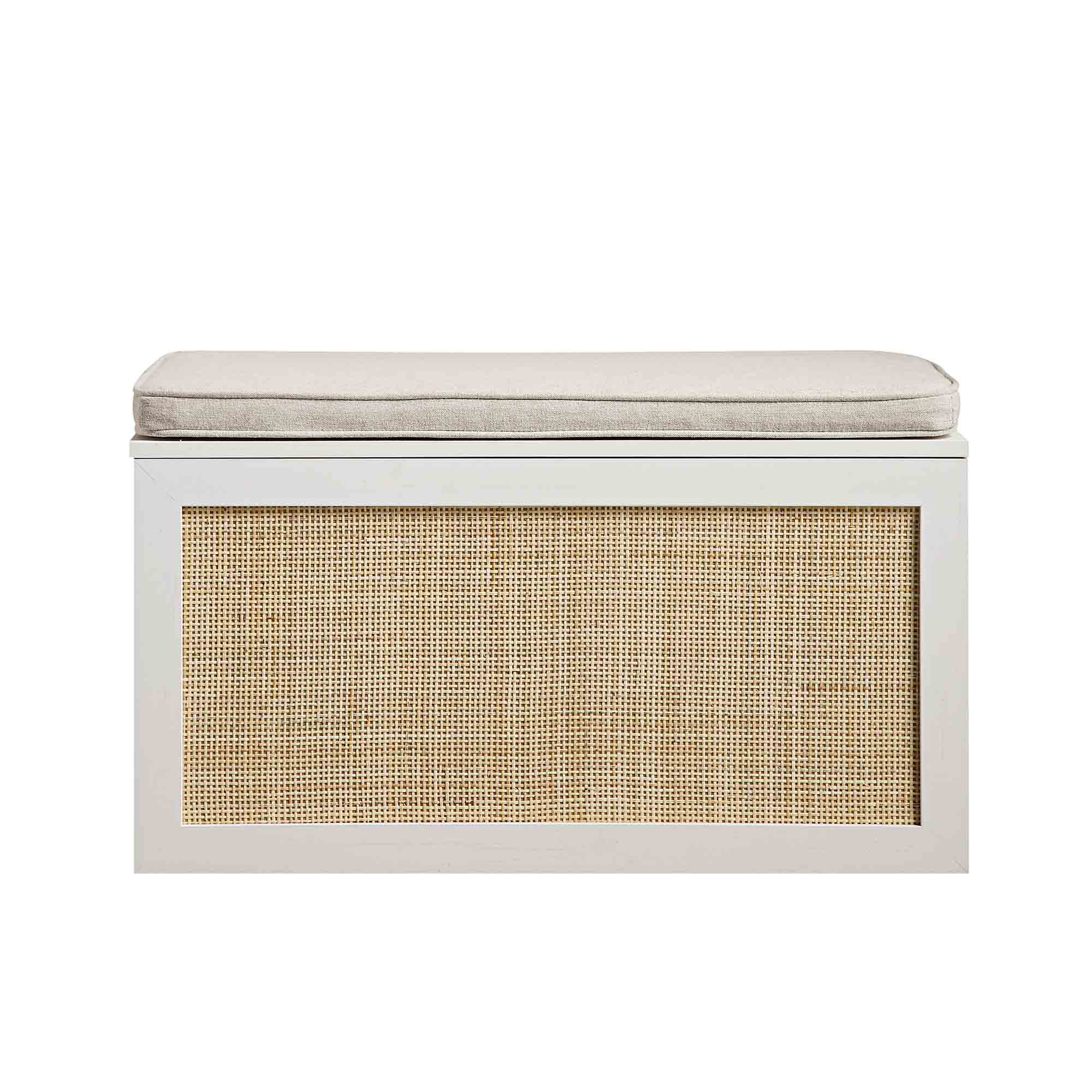 Frances Woven Rattan Double Storage Stool with Cushion, White - Image 4