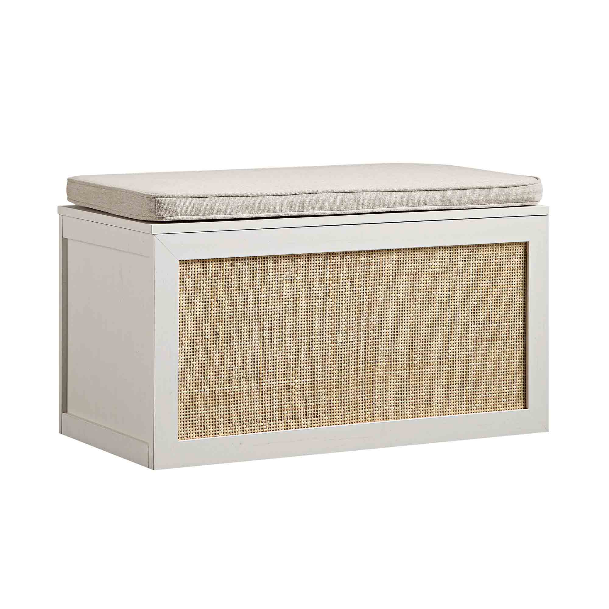 Frances Woven Rattan Double Storage Stool with Cushion, White - Image 5