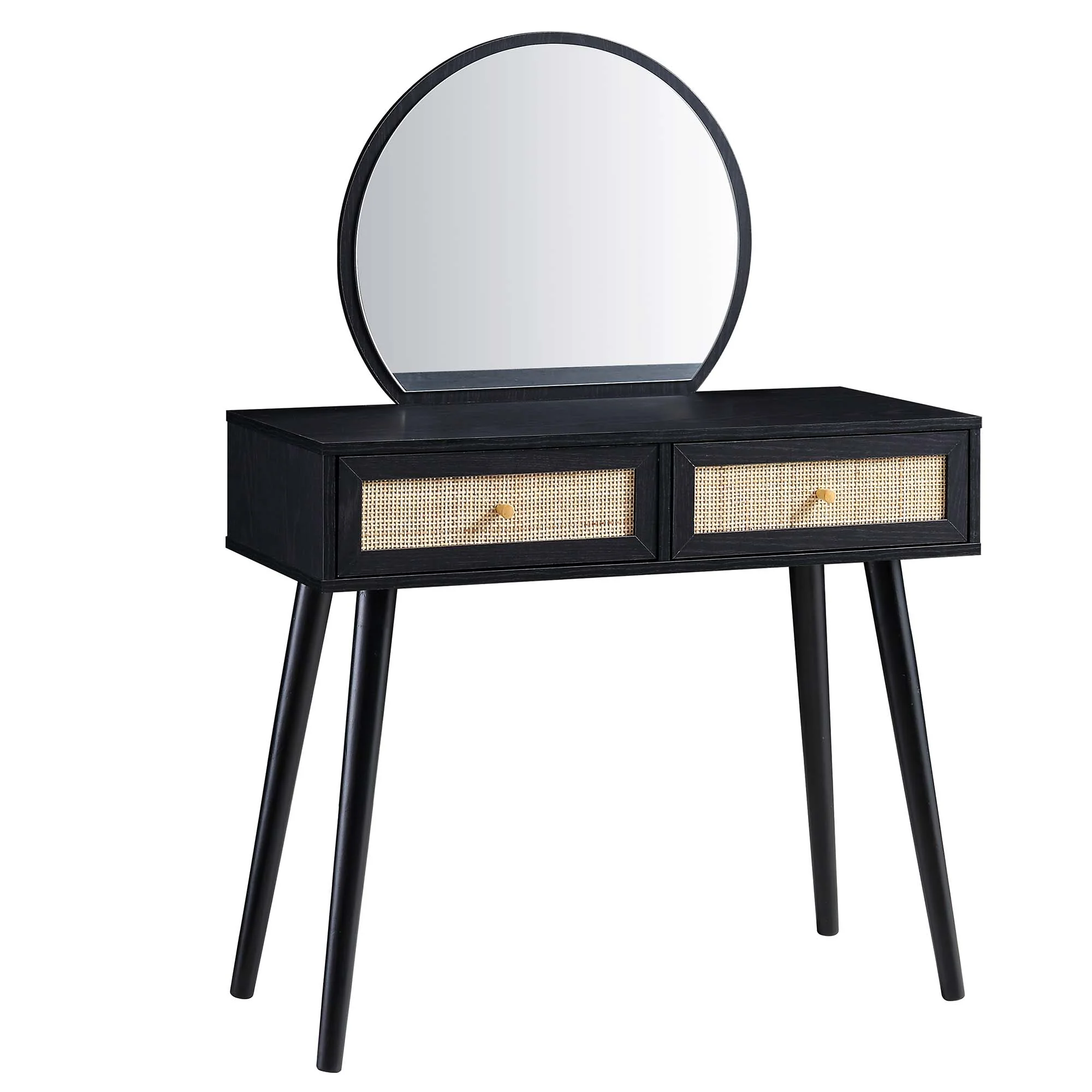 Frances Woven Rattan Dressing Table with Mirror, Black - Image 6