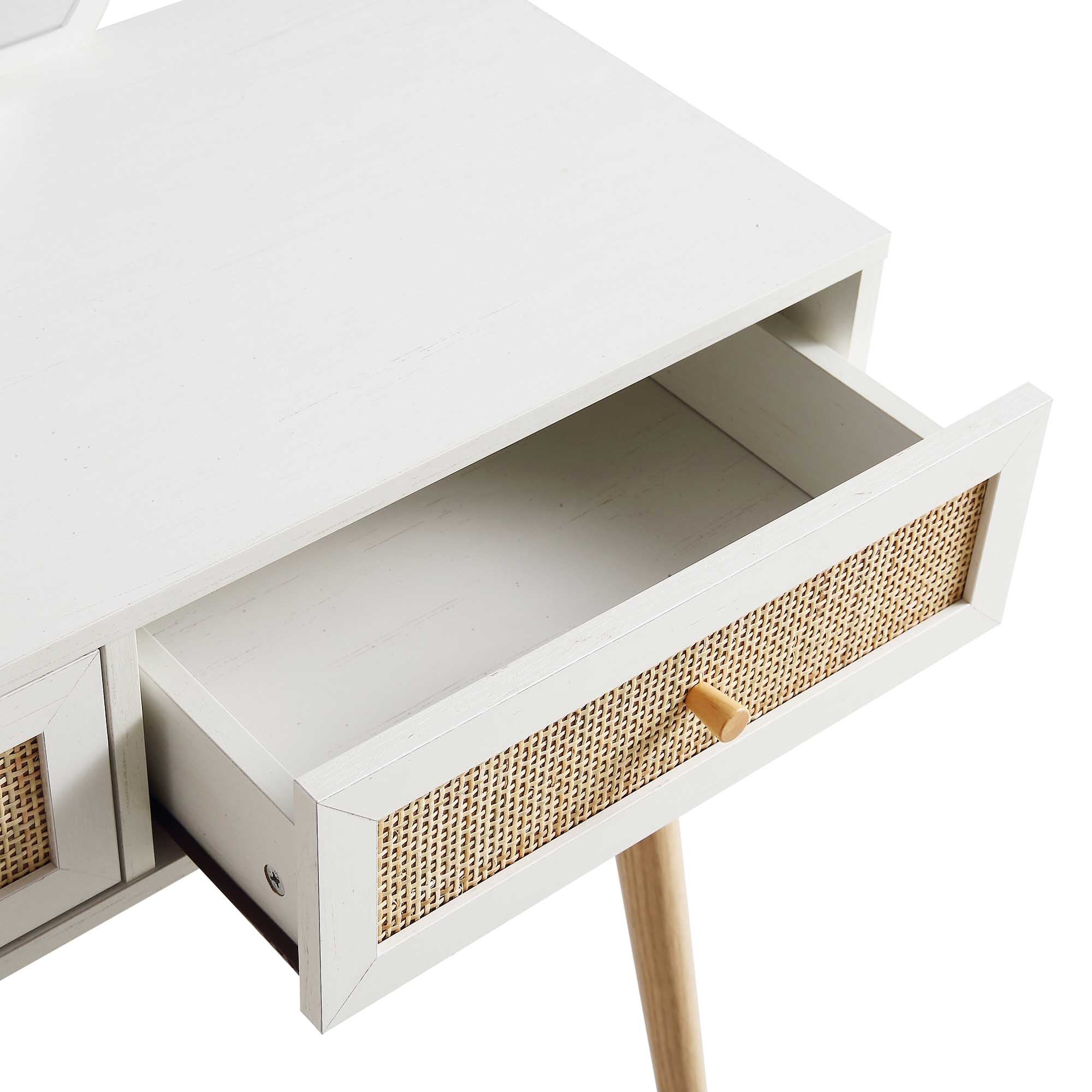 Frances Woven Rattan Dressing Table with Mirror, White - Image 10
