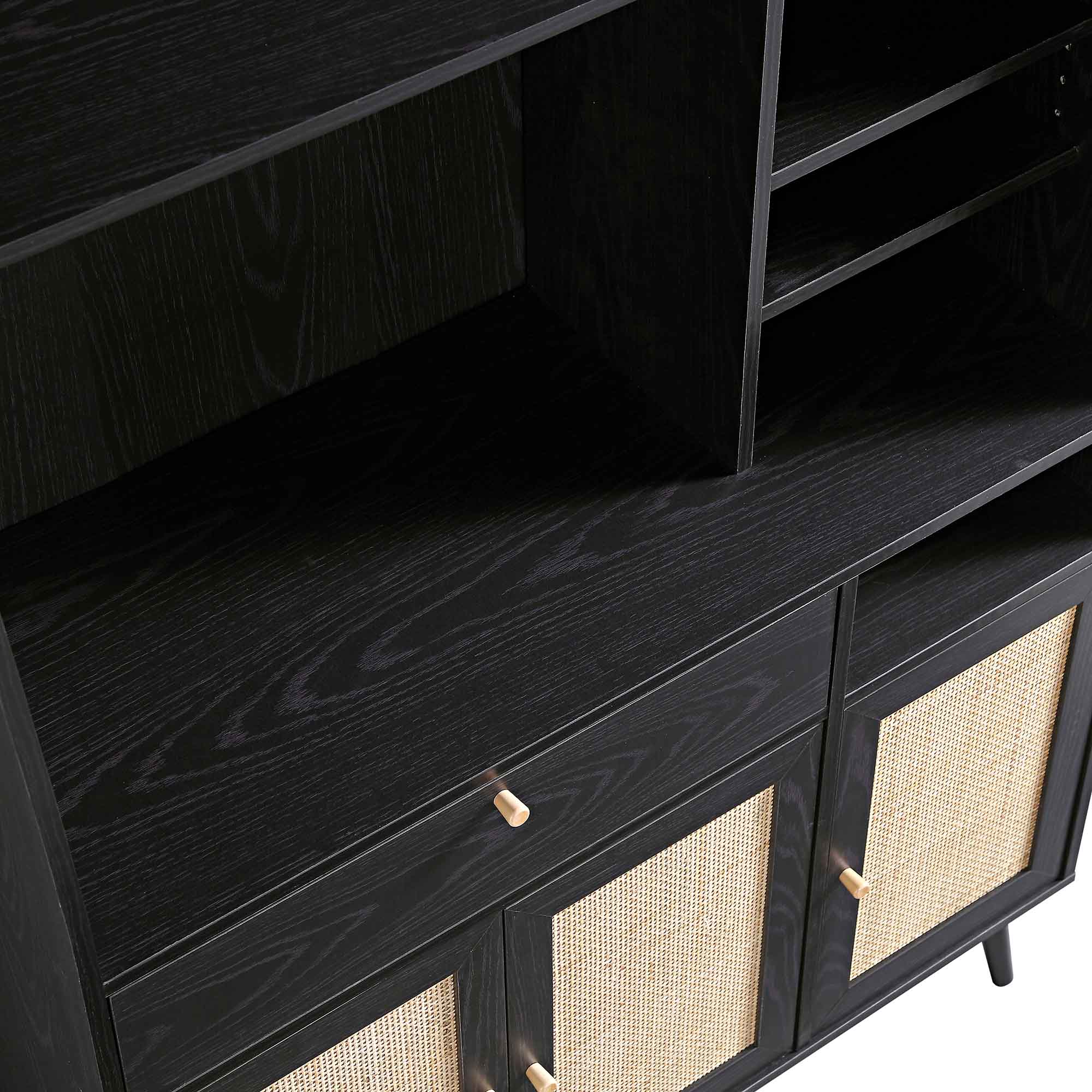 Frances Woven Rattan Kitchen Cabinet, Black - Image 11