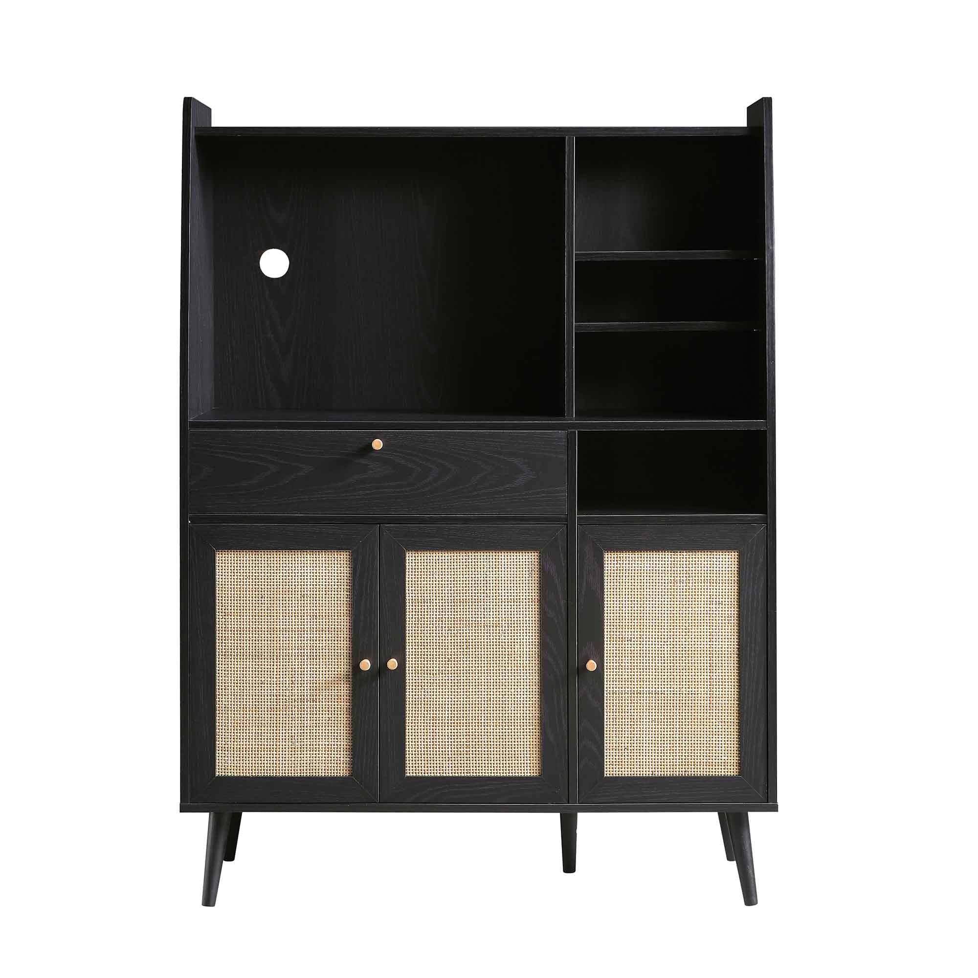 Frances Woven Rattan Kitchen Cabinet, Black - Image 4