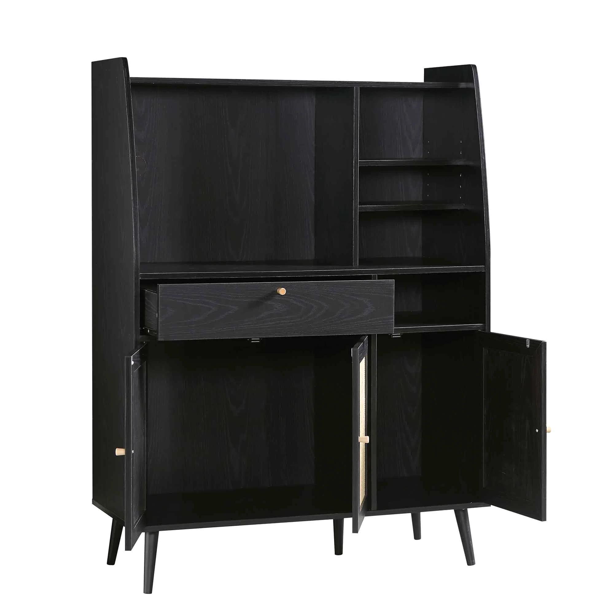 Frances Woven Rattan Kitchen Cabinet, Black - Image 7