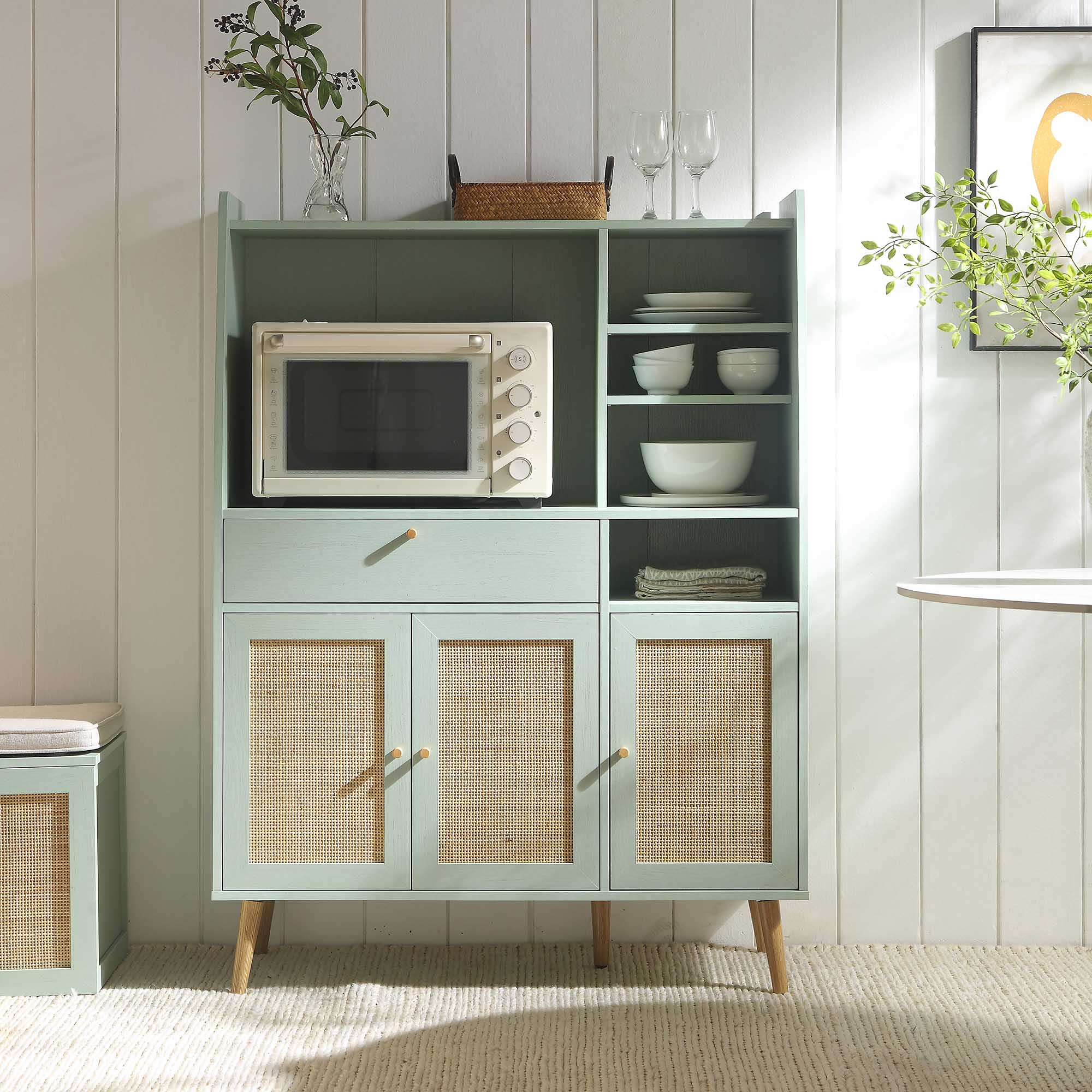 Frances Woven Rattan Kitchen Cabinet, Mint - Image 2