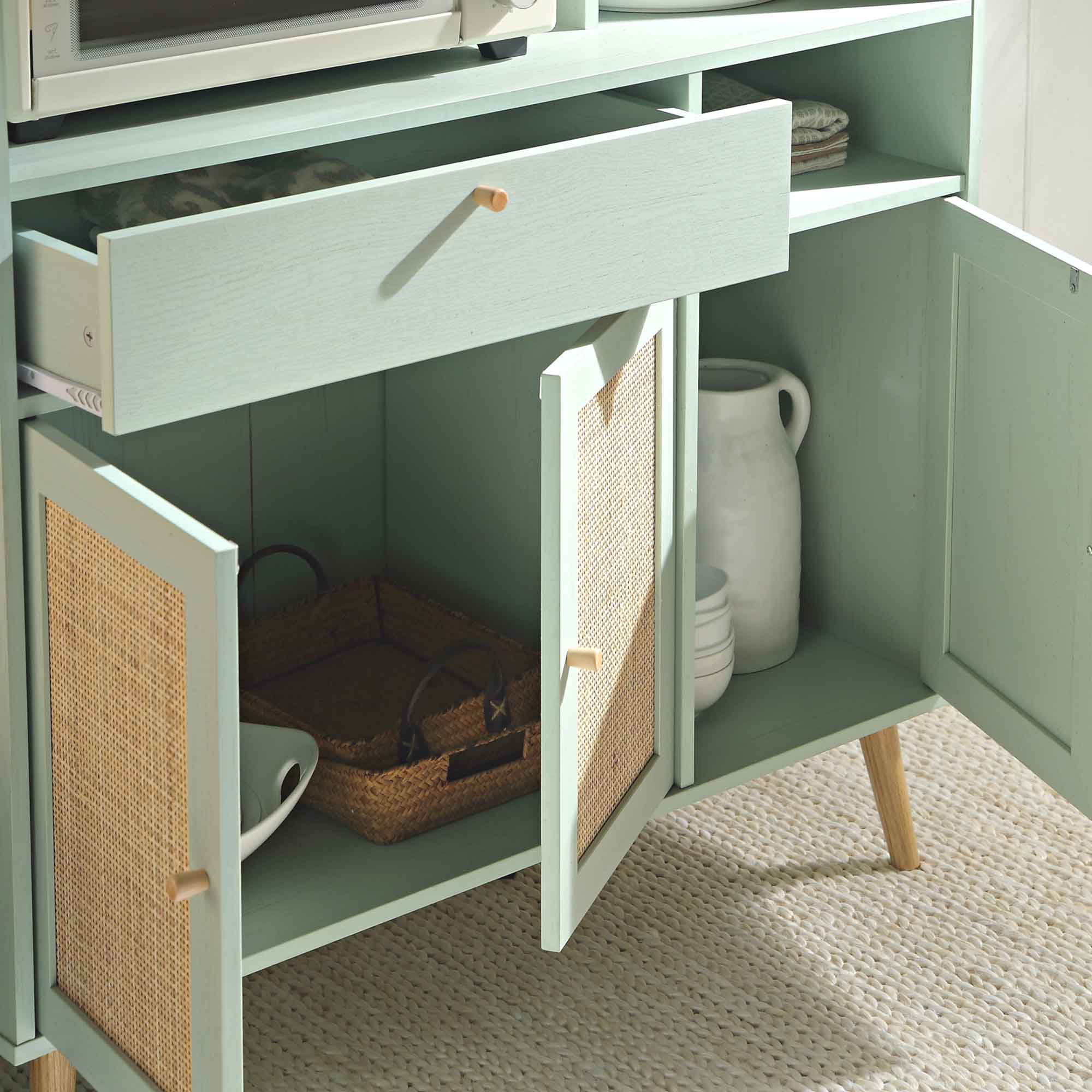 Frances Woven Rattan Kitchen Cabinet, Mint - Image 3