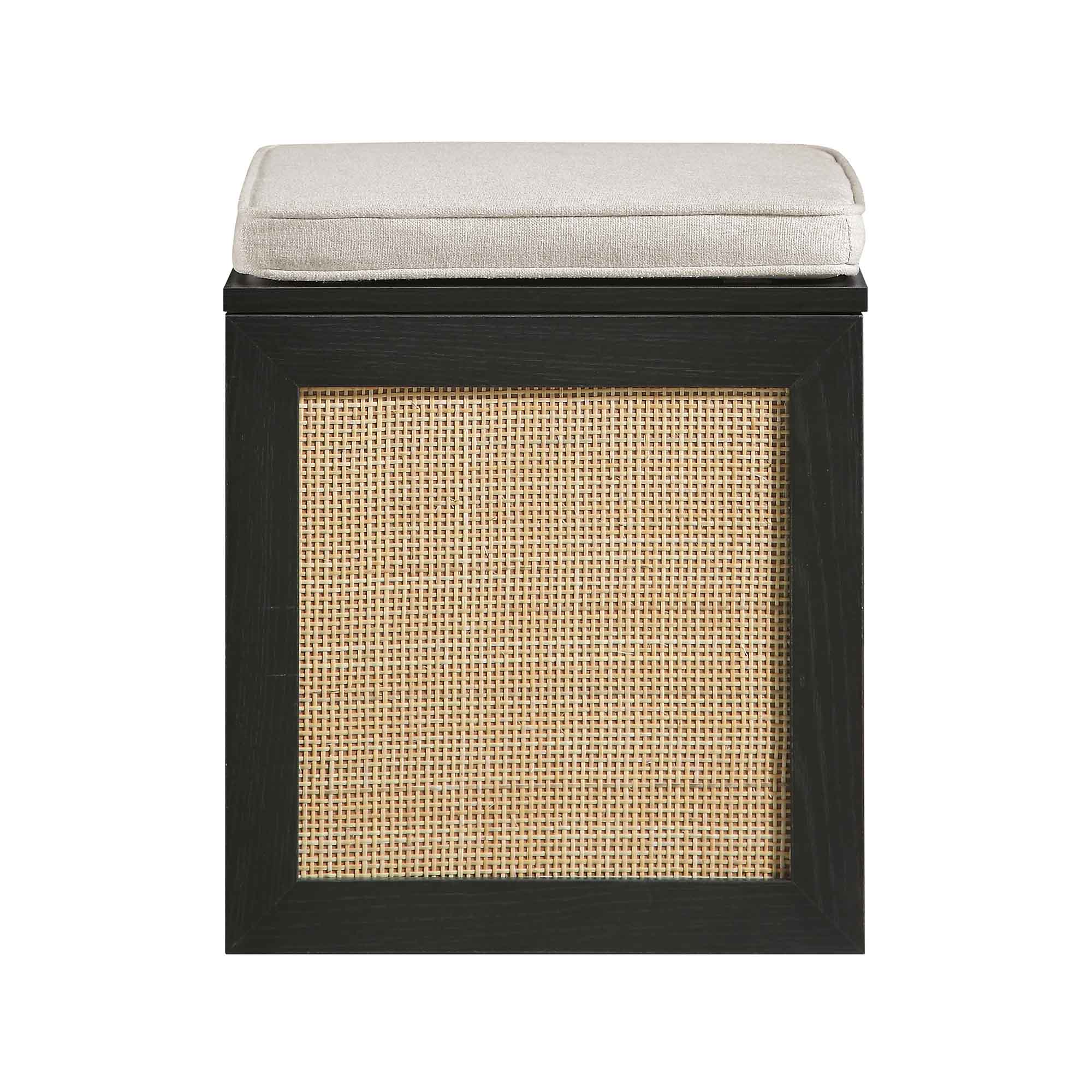 Frances Woven Rattan Single Storage Stool with Cushion, Black - Image 4