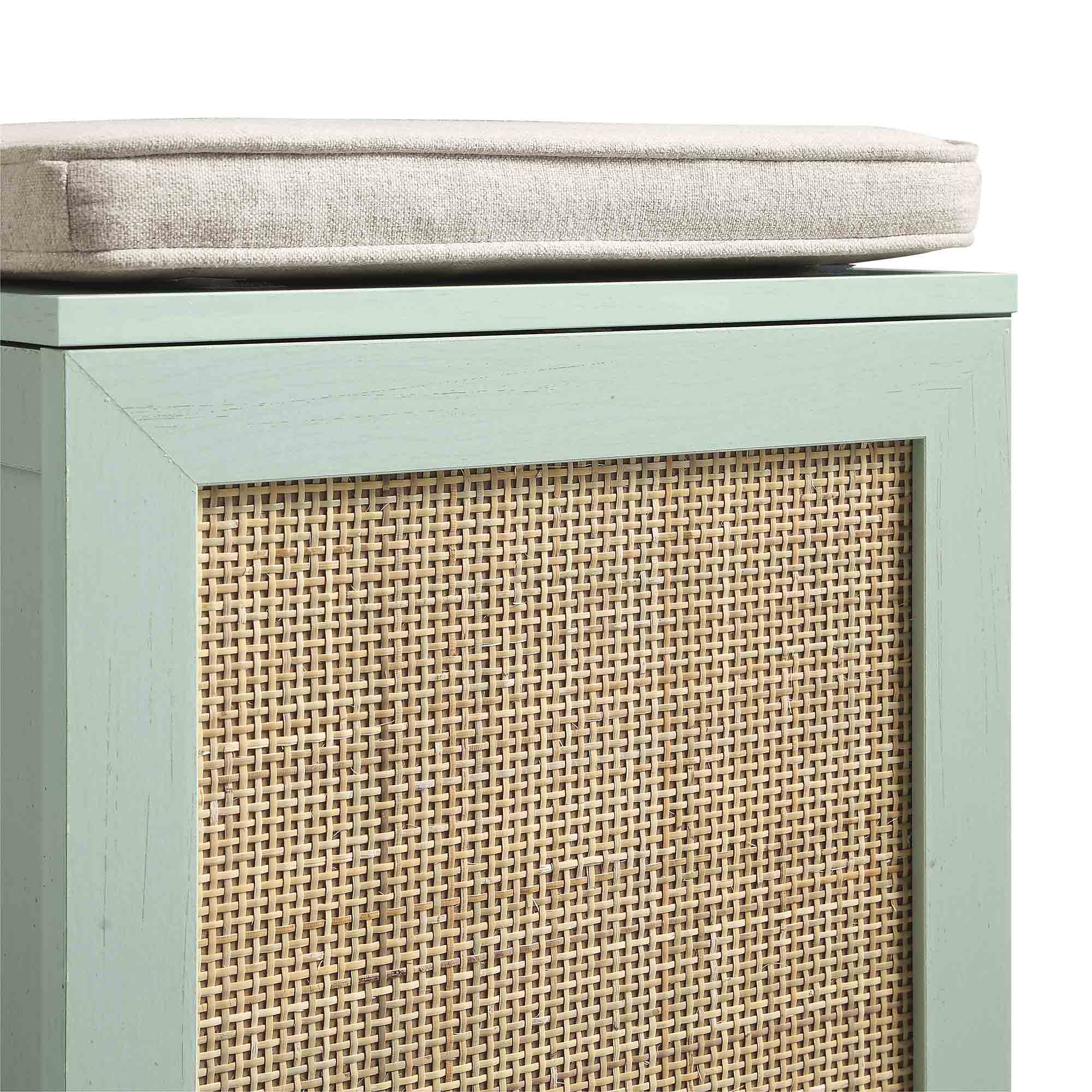 Frances Woven Rattan Single Storage Stool with Cushion, Mint - Image 11