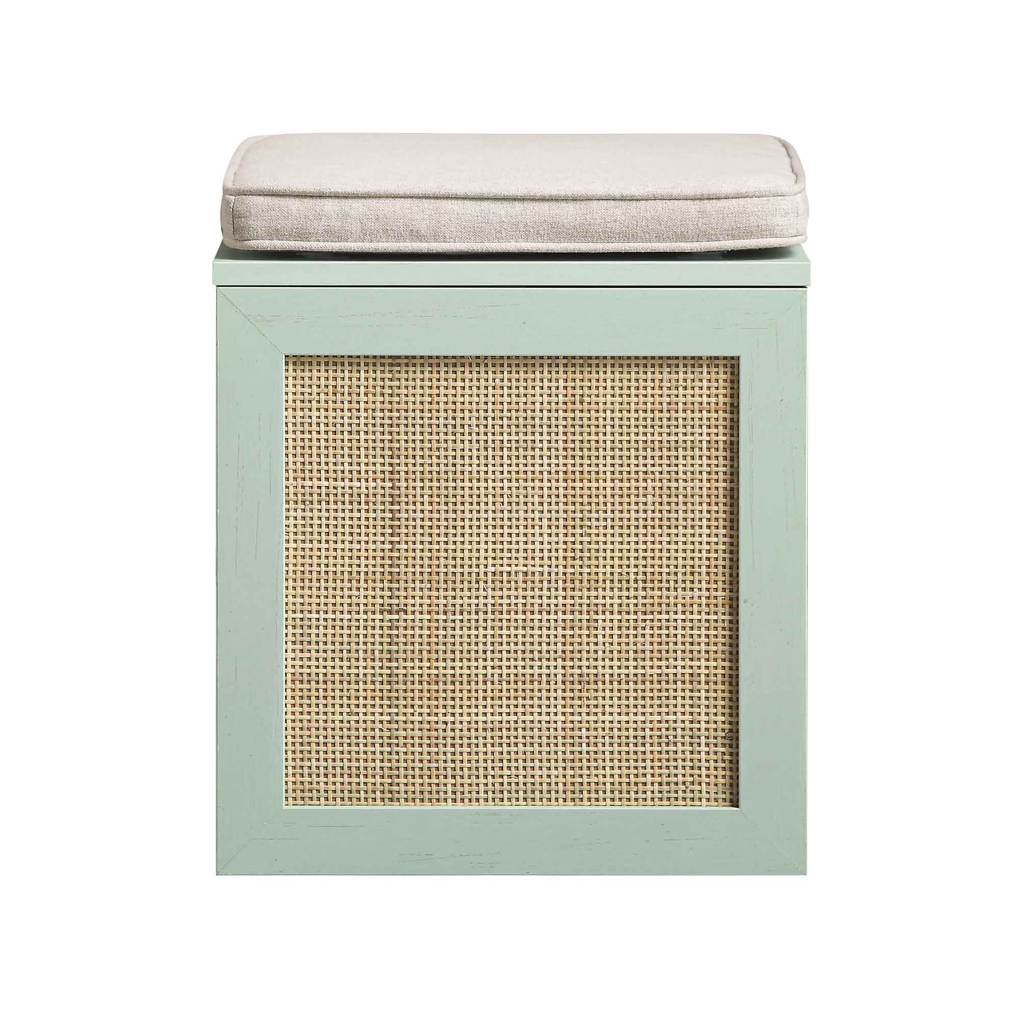 Frances Woven Rattan Single Storage Stool with Cushion, Mint - Image 4
