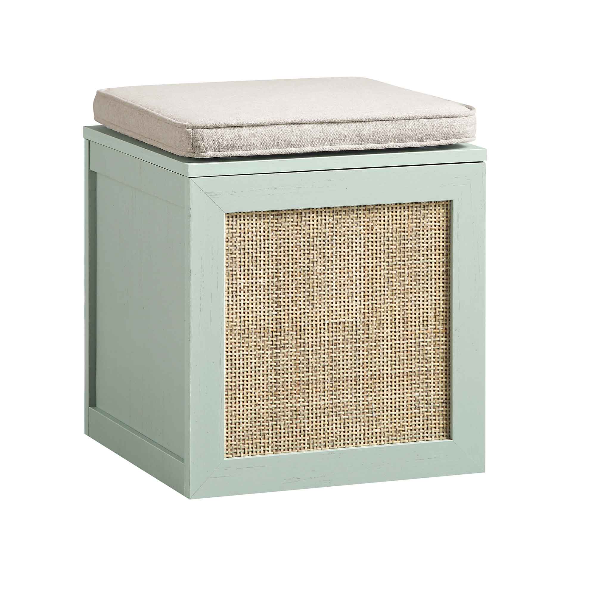 Frances Woven Rattan Single Storage Stool with Cushion, Mint - Image 5