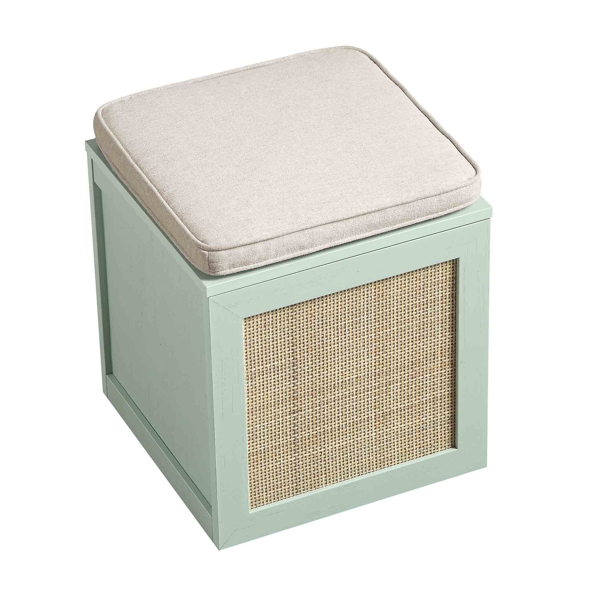 Frances Woven Rattan Single Storage Stool with Cushion, Mint - Image 8
