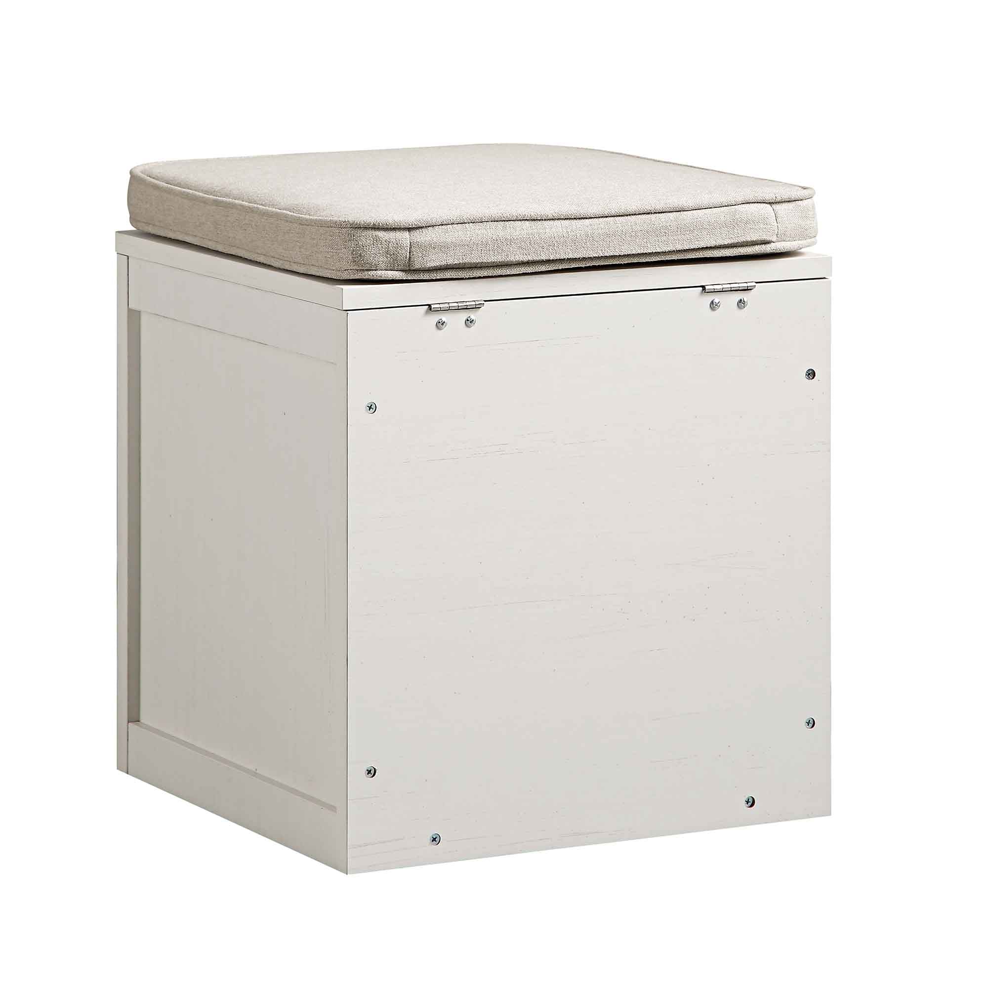 Frances Woven Rattan Single Storage Stool with Cushion, White - Image 10