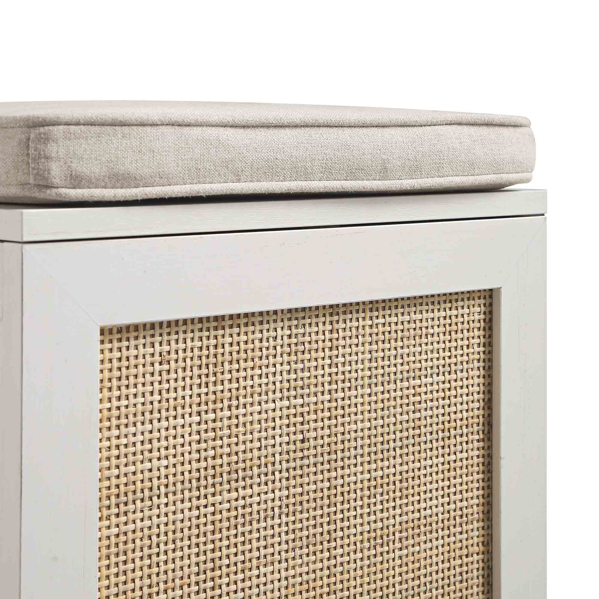 Frances Woven Rattan Single Storage Stool with Cushion, White - Image 11