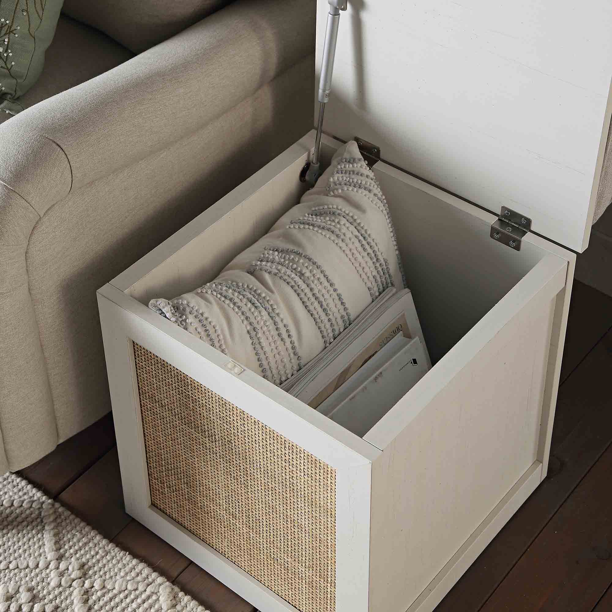 Frances Woven Rattan Single Storage Stool with Cushion, White - Image 3