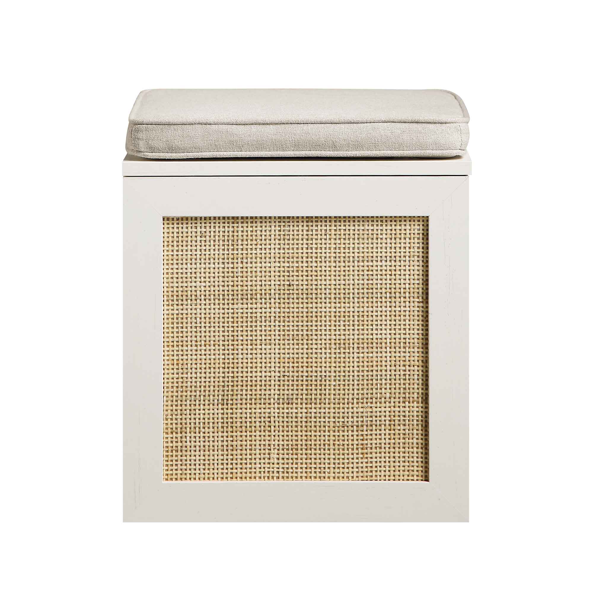 Frances Woven Rattan Single Storage Stool with Cushion, White - Image 4