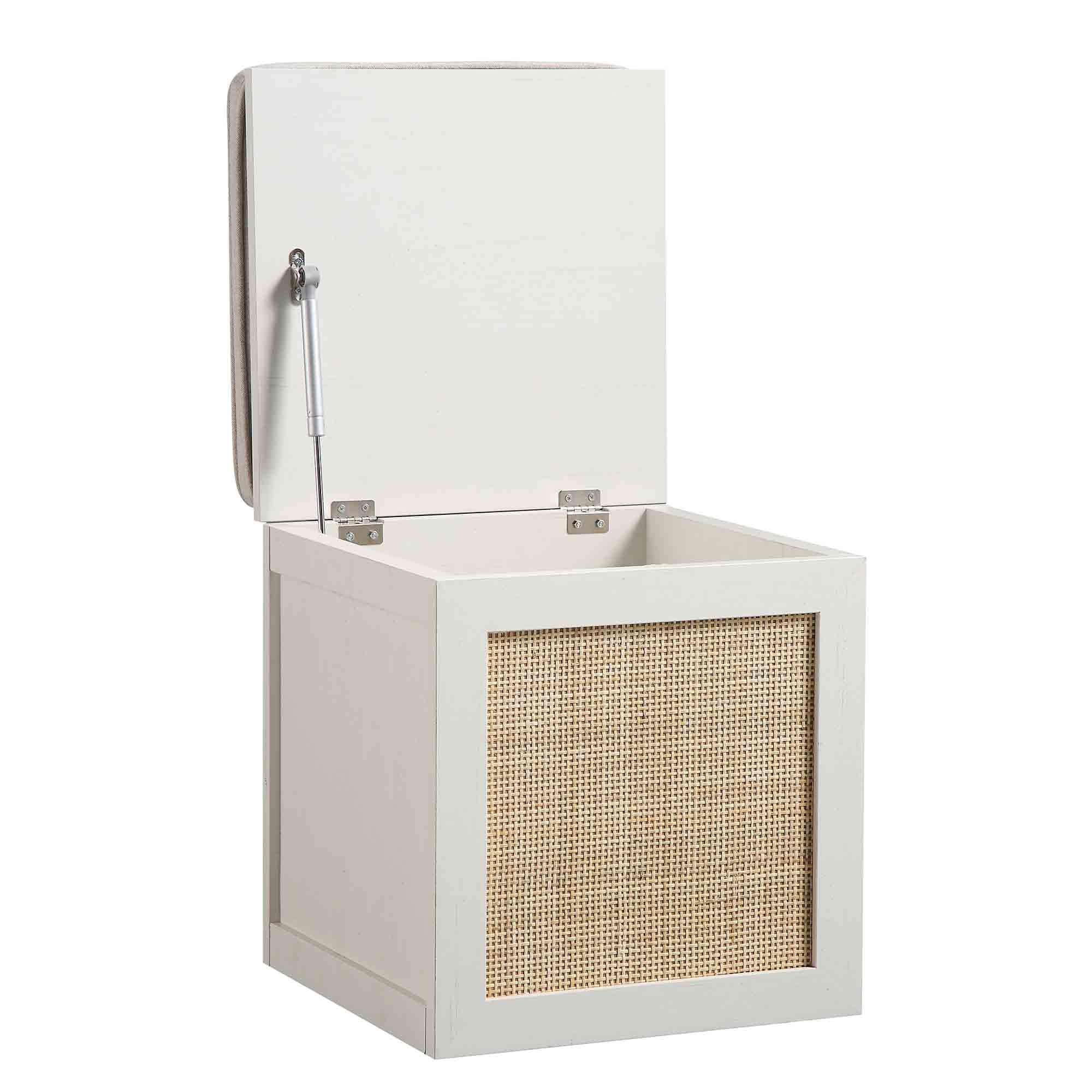 Frances Woven Rattan Single Storage Stool with Cushion, White - Image 7