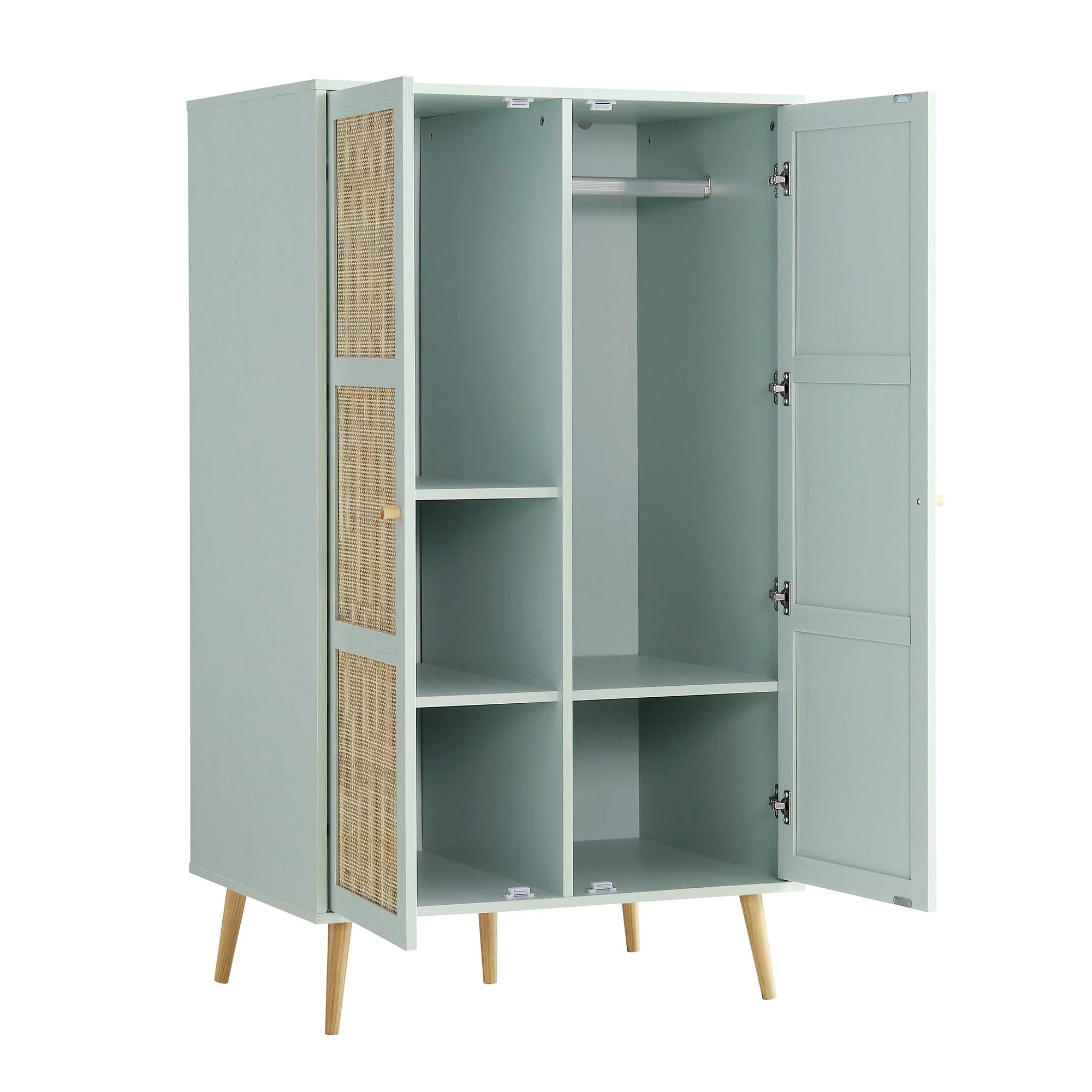 Frances Woven Rattan Compact Double Wardrobe, Mint Green - Image 7