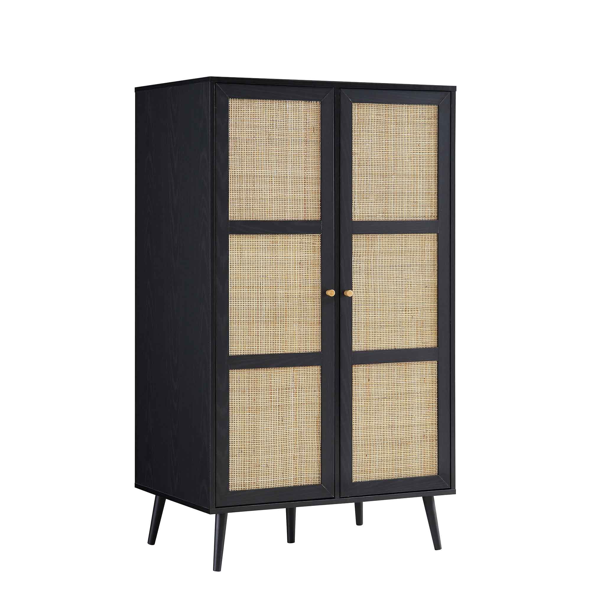 Frances Woven Rattan Compact Double Wardrobe, Black - Image 5