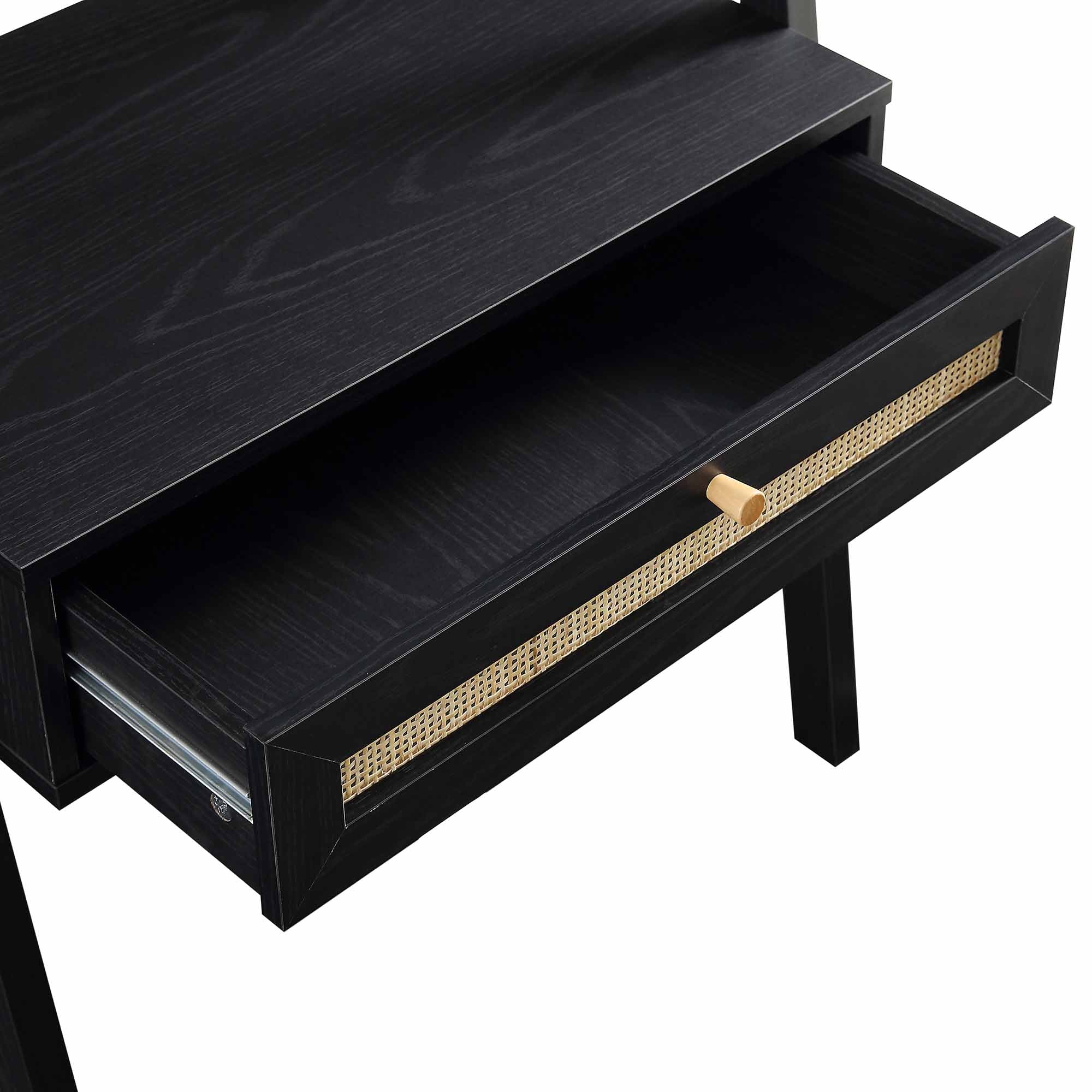 Frances Woven Rattan Standing Dressing Table with Mirror, Black - Image 10