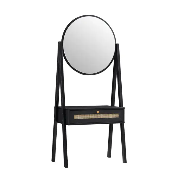 Frances Woven Rattan Standing Dressing Table with Mirror, Black - Image 3