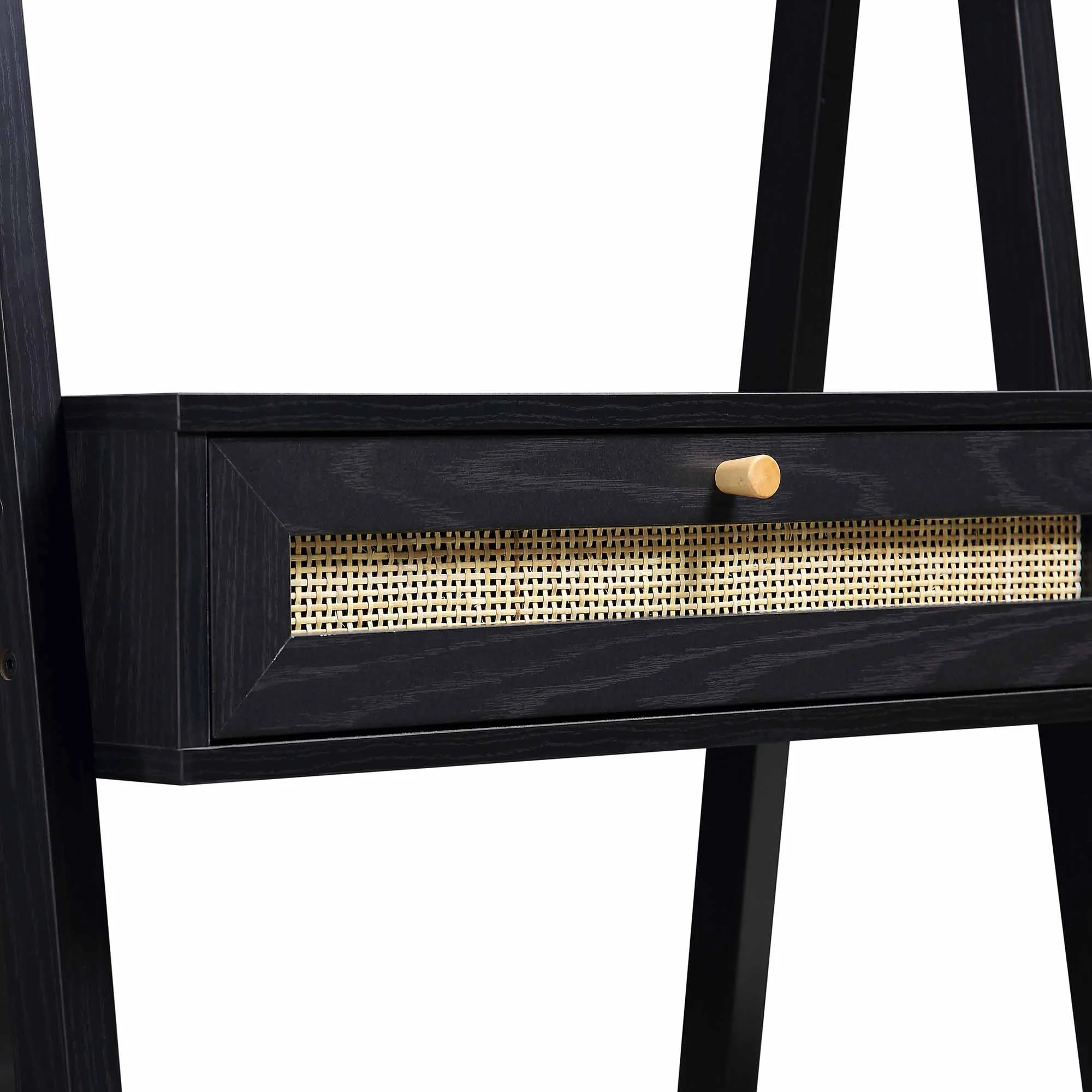 Frances Woven Rattan Standing Dressing Table with Mirror, Black - Image 9