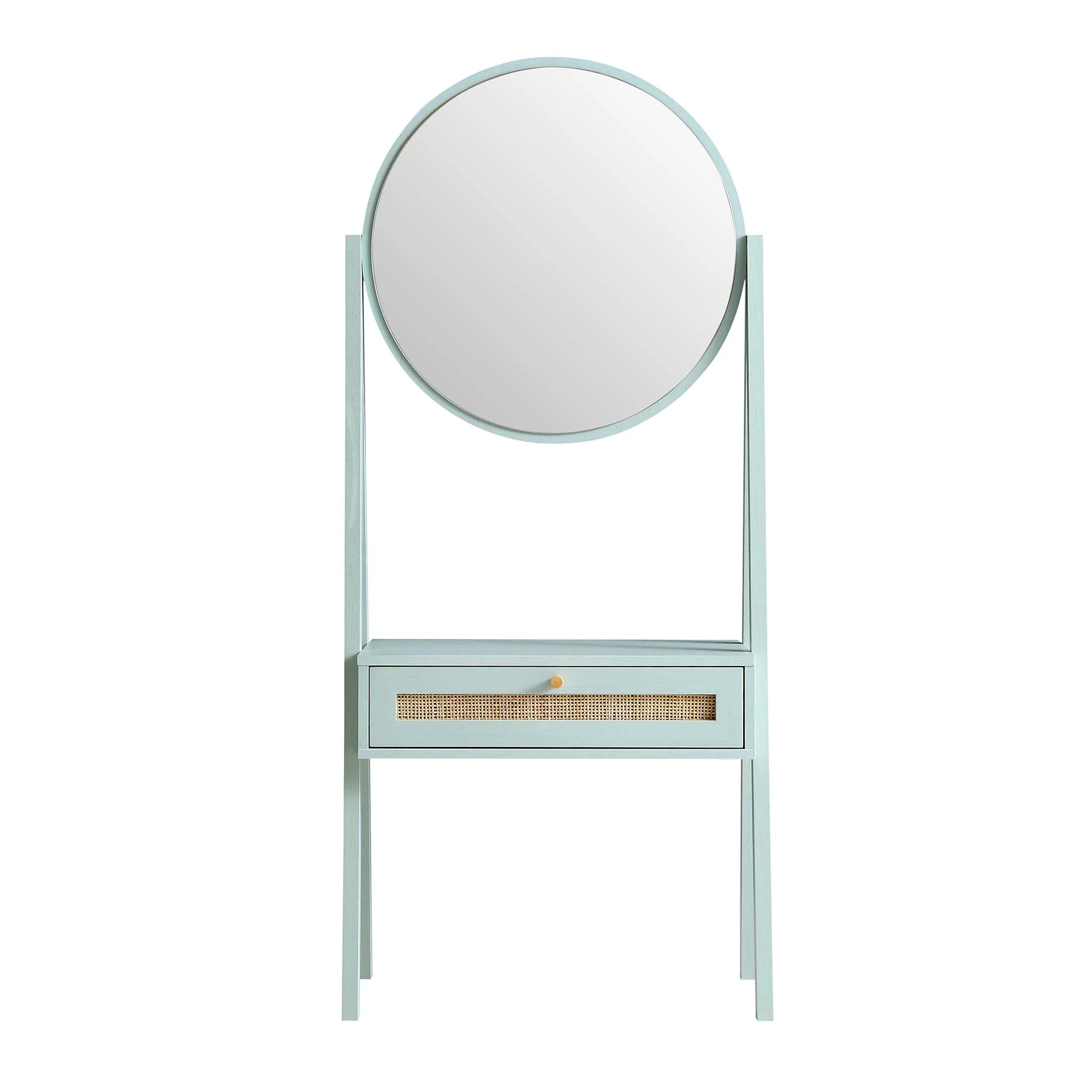 Frances Woven Rattan Standing Dressing Table with Mirror, Mint - Image 5