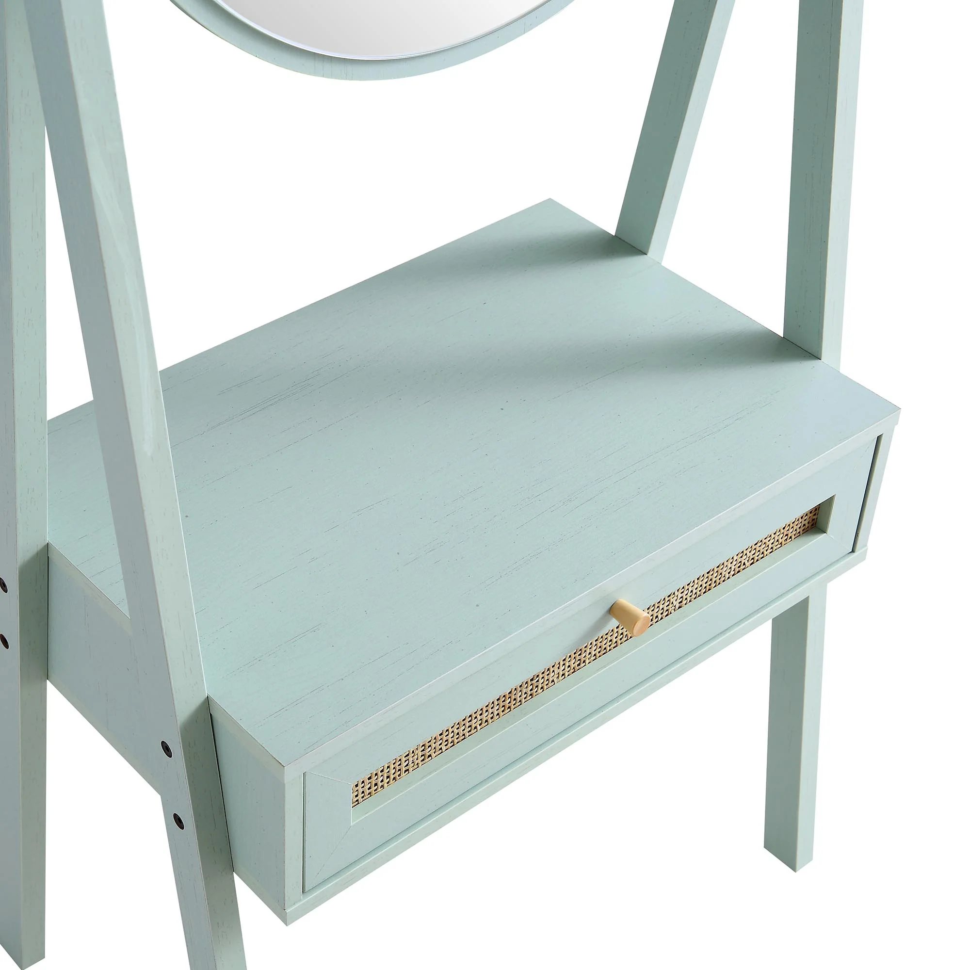 Frances Woven Rattan Standing Dressing Table with Mirror, Mint - Image 9