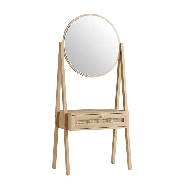 Frances Woven Rattan Standing Dressing Table with Mirror, Natural - Image 3