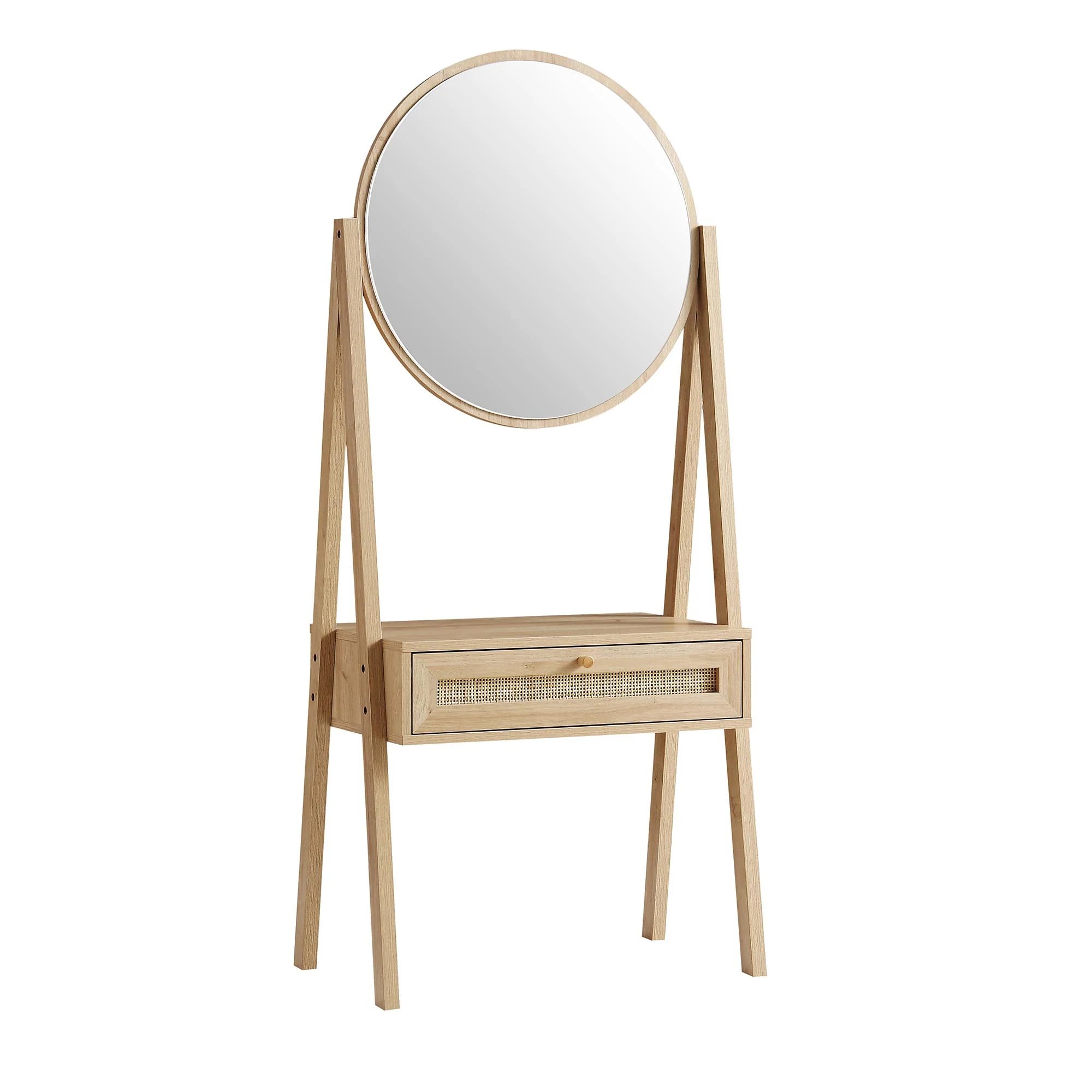 Frances Woven Rattan Standing Dressing Table with Mirror, Natural - Image 4